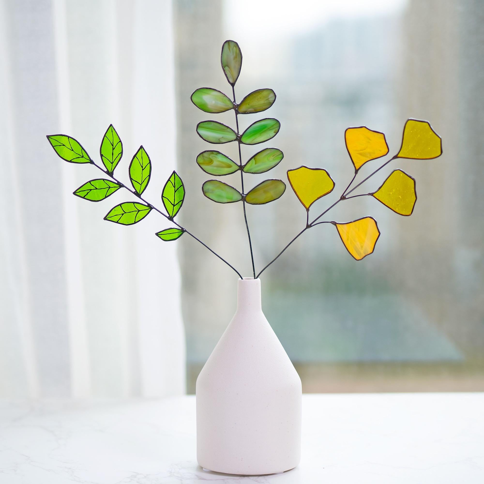 RainLine Wildflower Stained Glass Leaf Suncatcher Boho Bouquet
