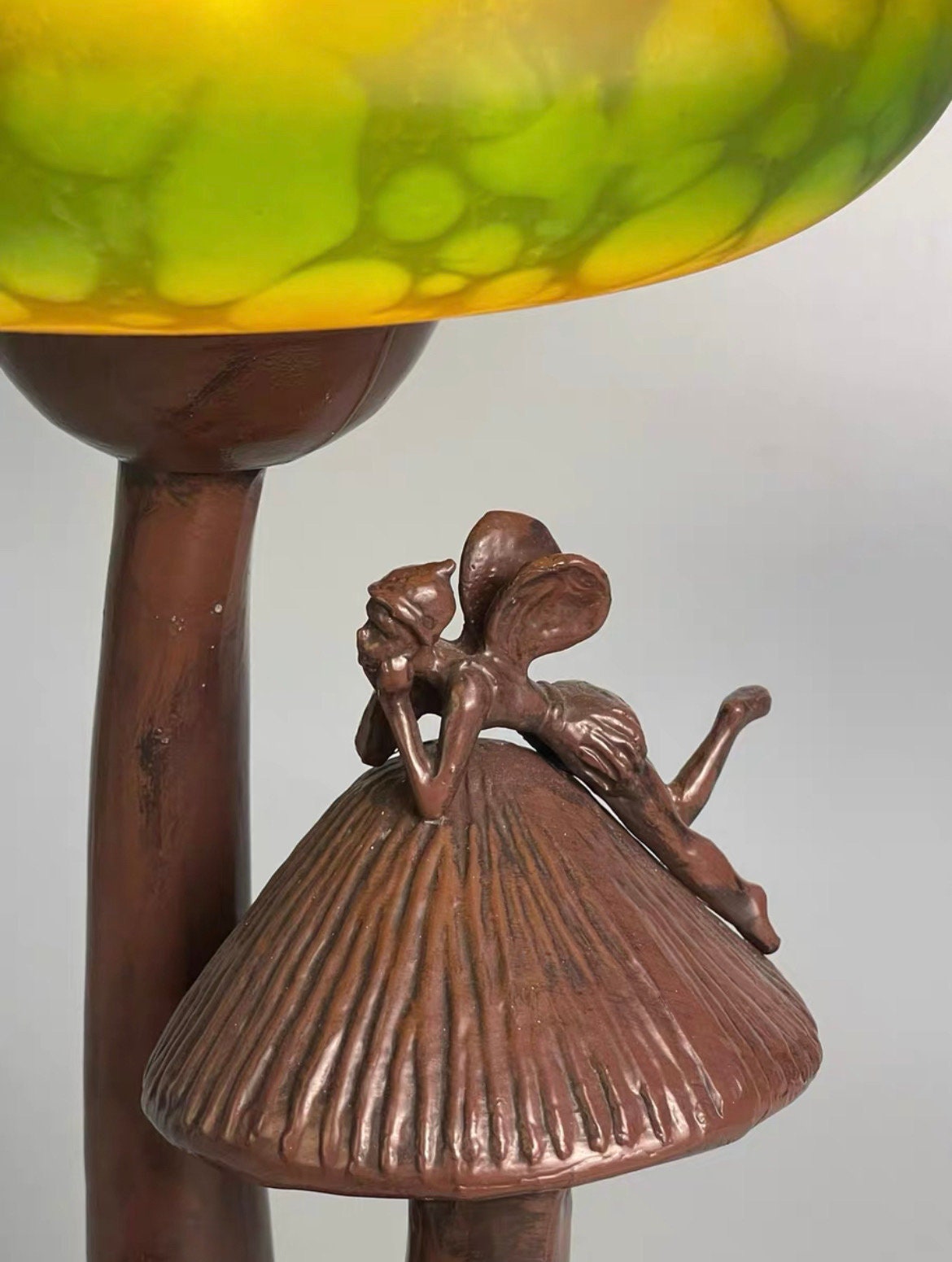 U2Antique Mushroom Stained Glass Table Lamp Fairy Figurine 12in
