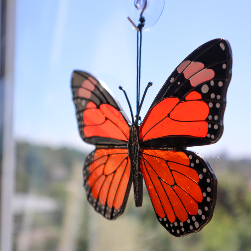 SunStainedGlassUA Monarch Butterfly Stained Glass Suncatcher