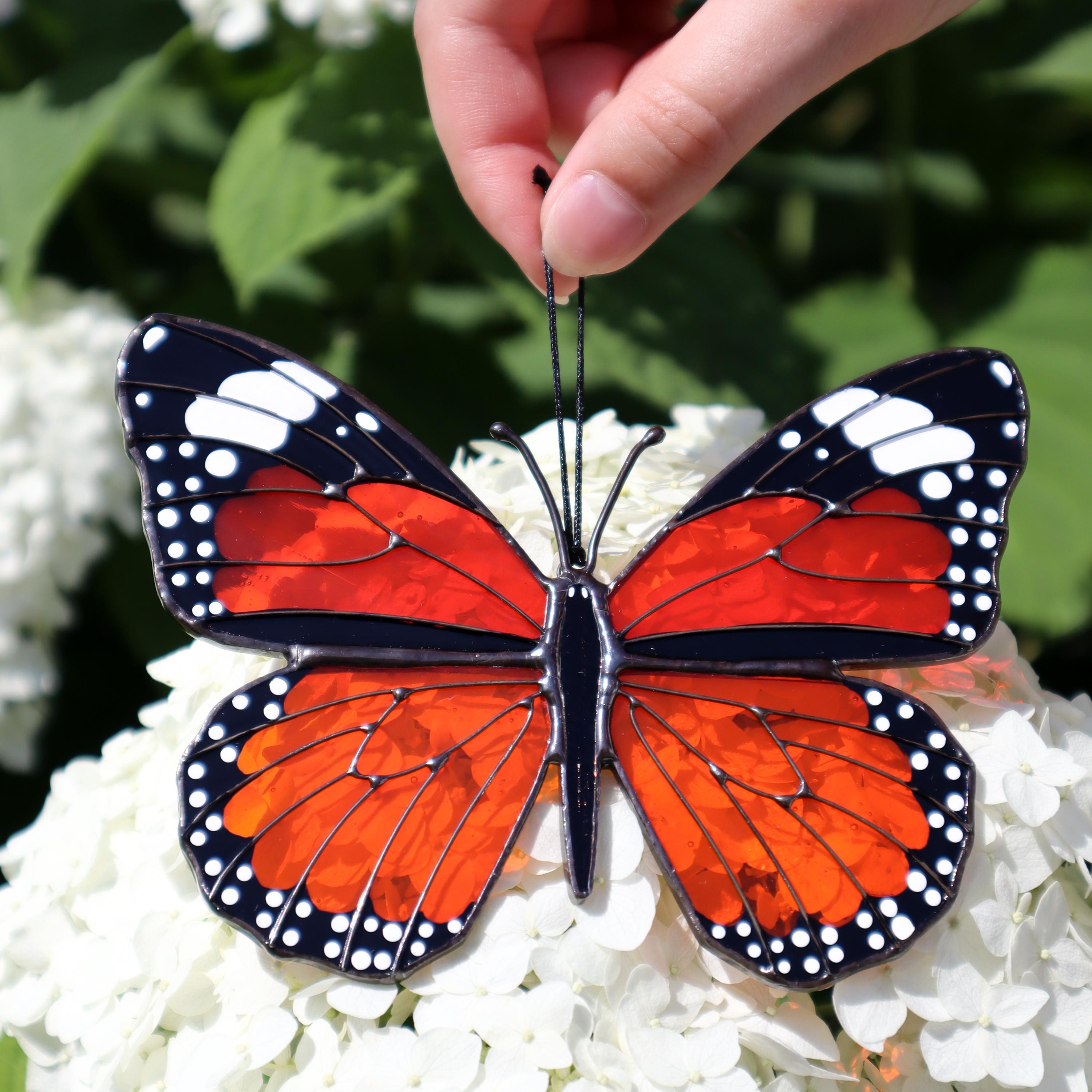 SunStainedGlassUA Monarch Butterfly Stained Glass Suncatcher