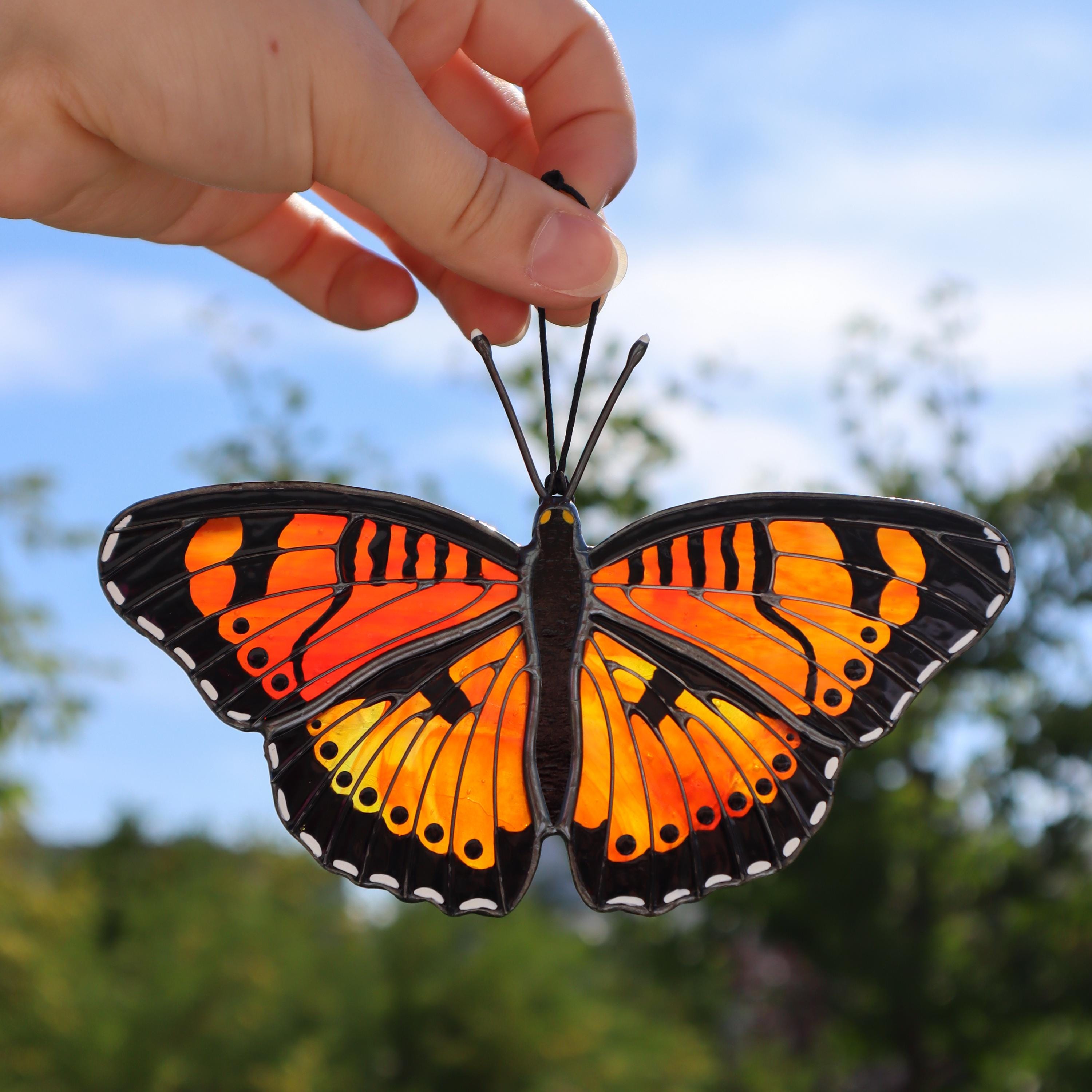 SunStainedGlassUA Little Pansy Butterfly Stained Glass Suncatcher 5.6in