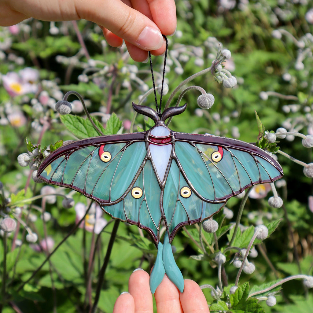 SunStainedGlassUA Luna Moth Stained Glass Suncatcher 6in Handmade