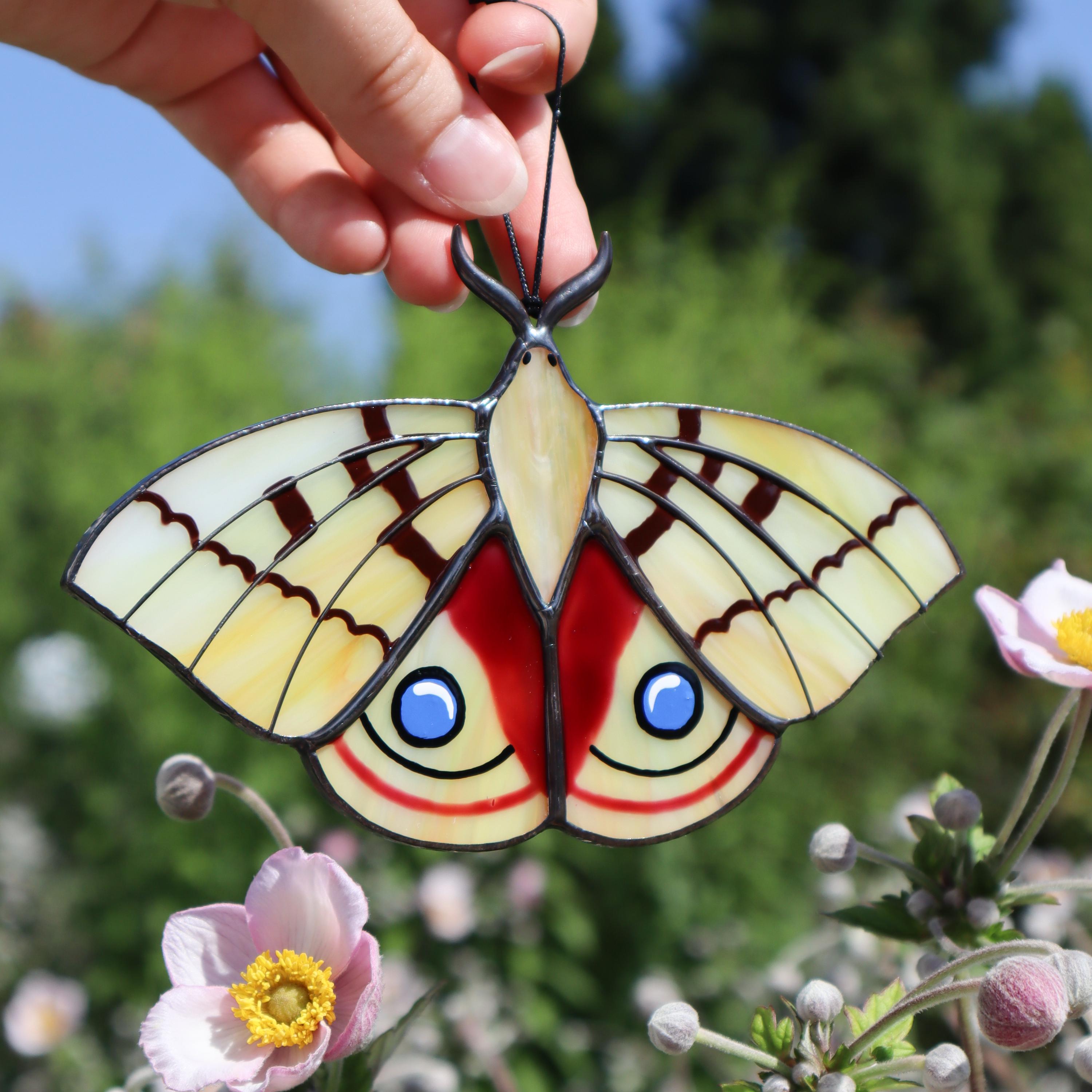 SunStainedGlassUA Peacock Moth Butterfly Suncatcher Stained Glass Window Hanging