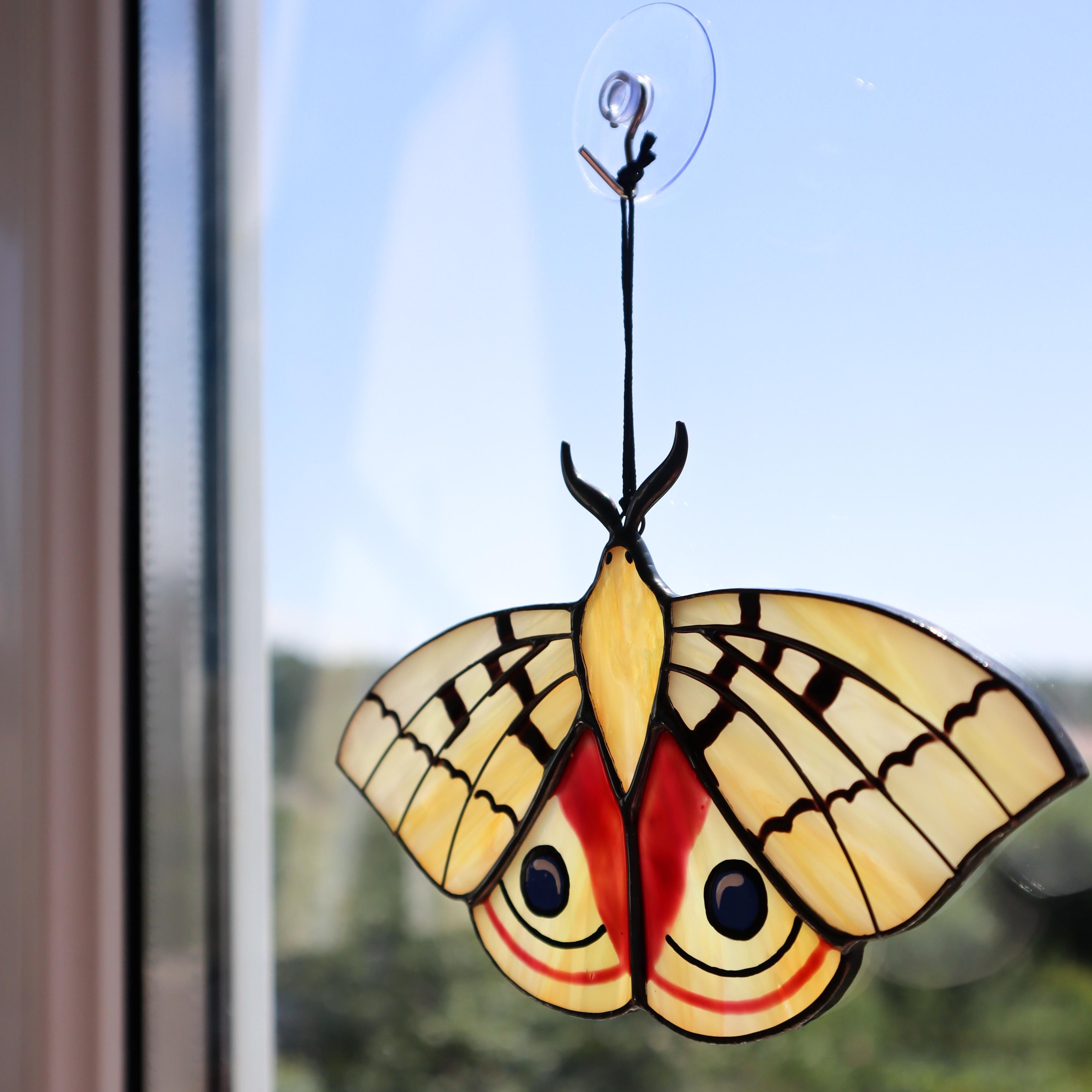 SunStainedGlassUA Peacock Moth Butterfly Suncatcher Stained Glass Window Hanging
