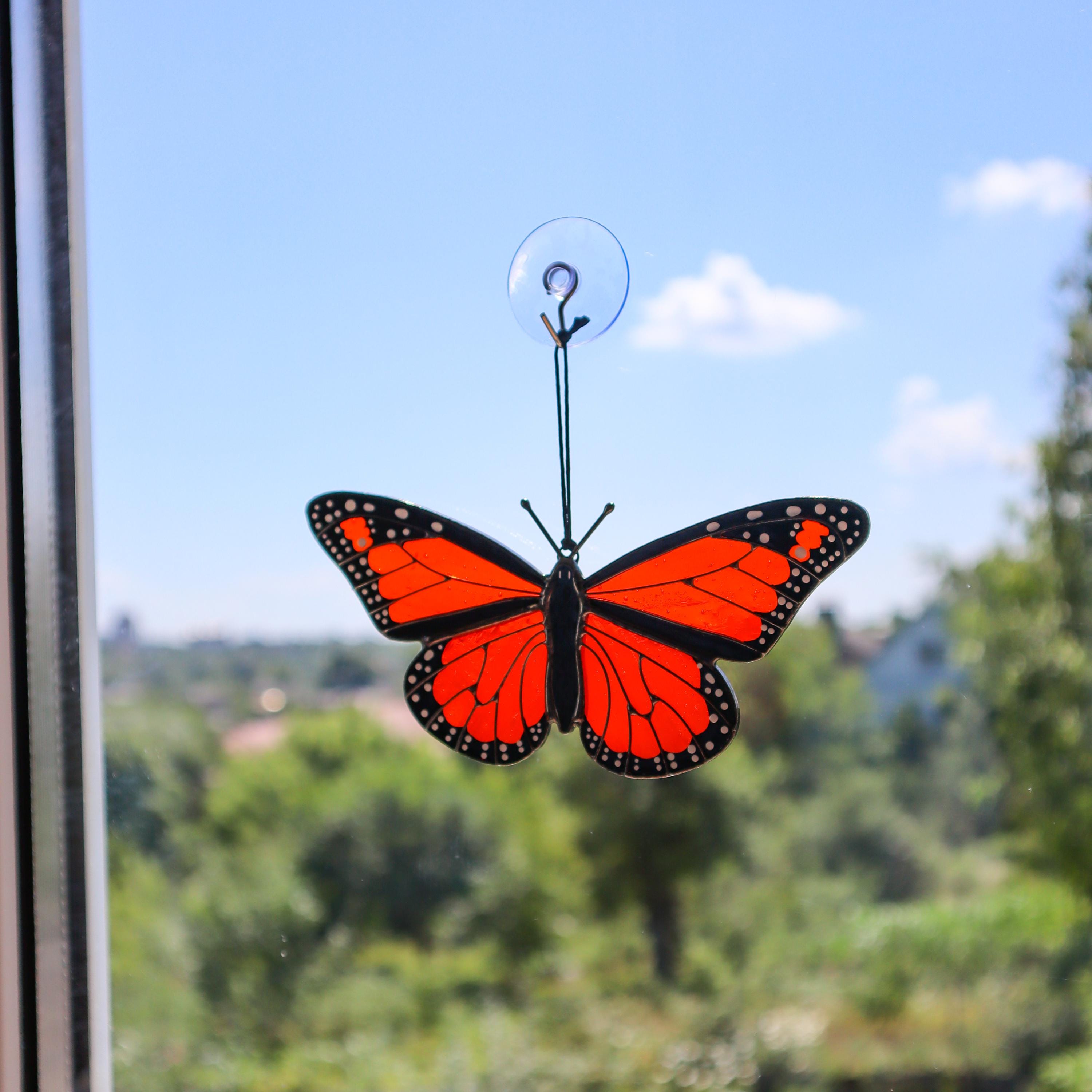 SunStainedGlassUA Monarch Butterfly Stained Glass Suncatcher