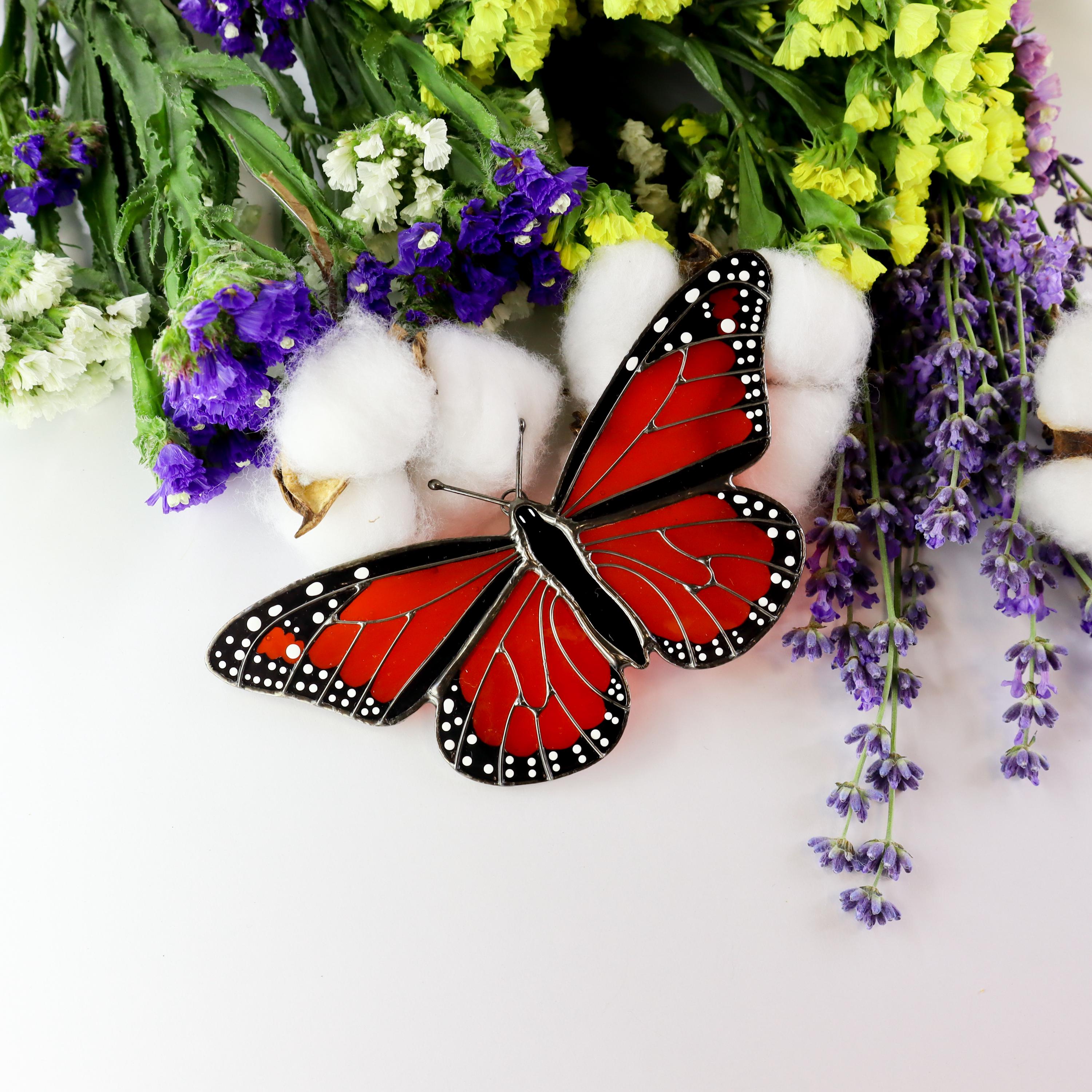 SunStainedGlassUA Monarch Butterfly Stained Glass Suncatcher