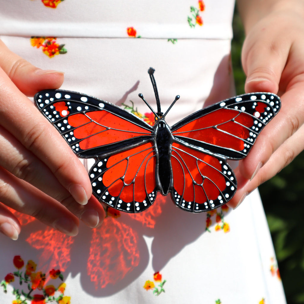 SunStainedGlassUA Monarch Butterfly Stained Glass Suncatcher