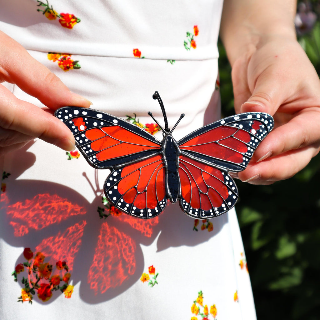 SunStainedGlassUA Monarch Butterfly Stained Glass Suncatcher