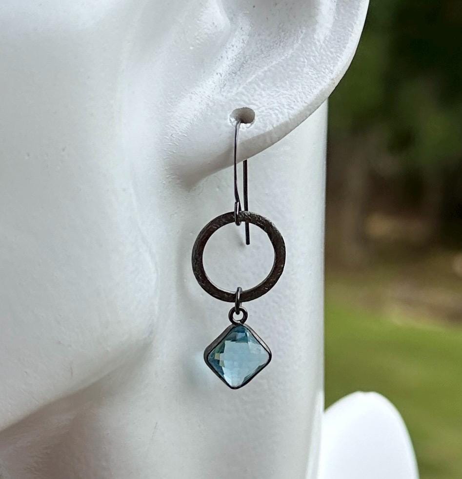 MossberryandStone Oxidized Sterling Silver Geometric Circle Earrings Gunmetal