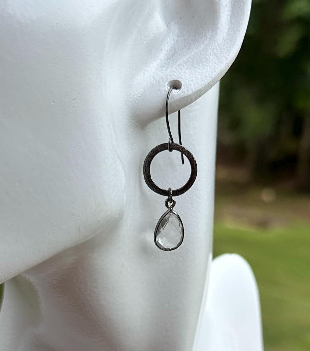 MossberryandStone Oxidized Sterling Silver Geometric Circle Earrings Gunmetal