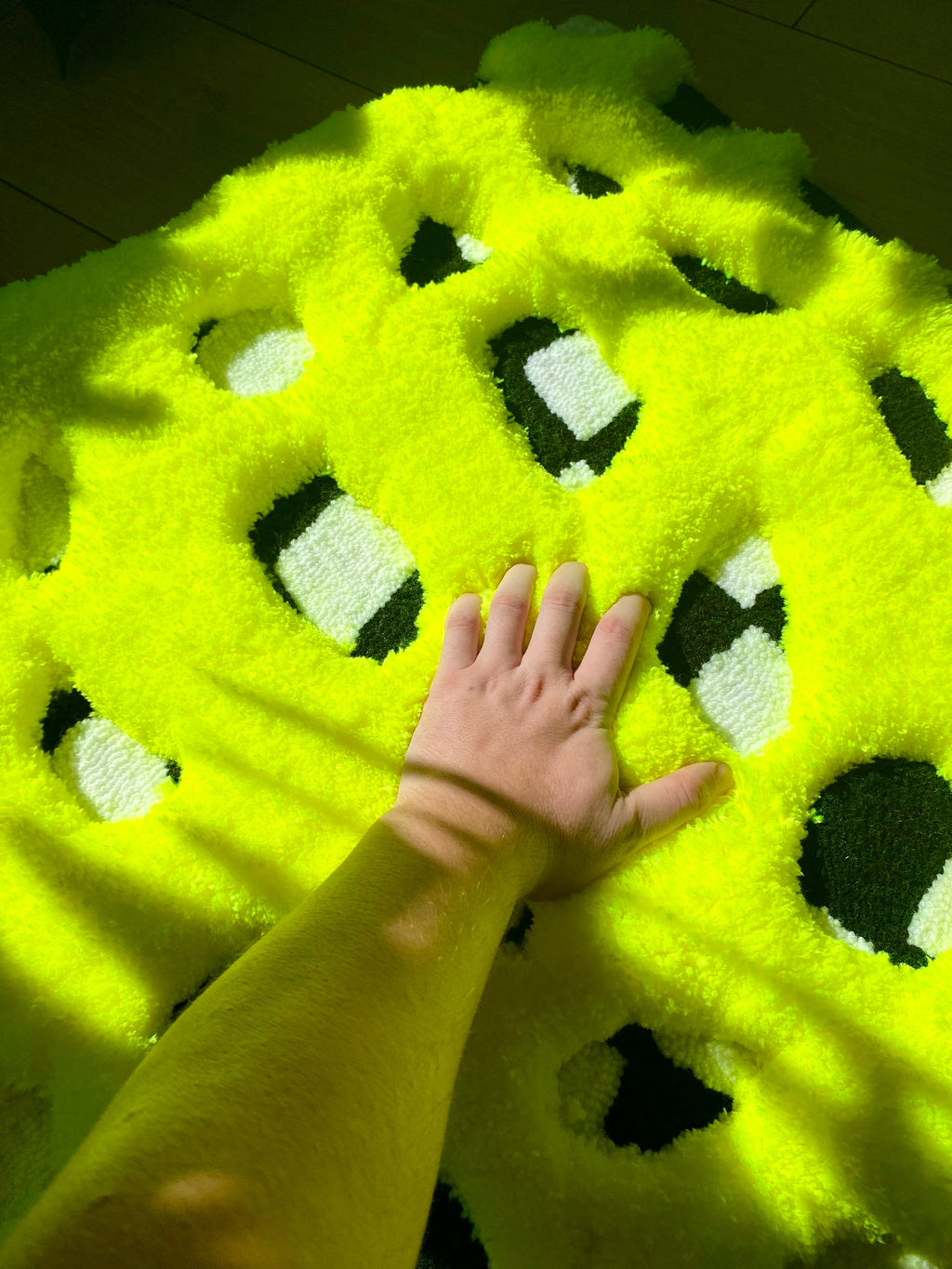 OrnnWorks 3D Neon Checkered Fluffy Handmade Tufted Rug Rainbow