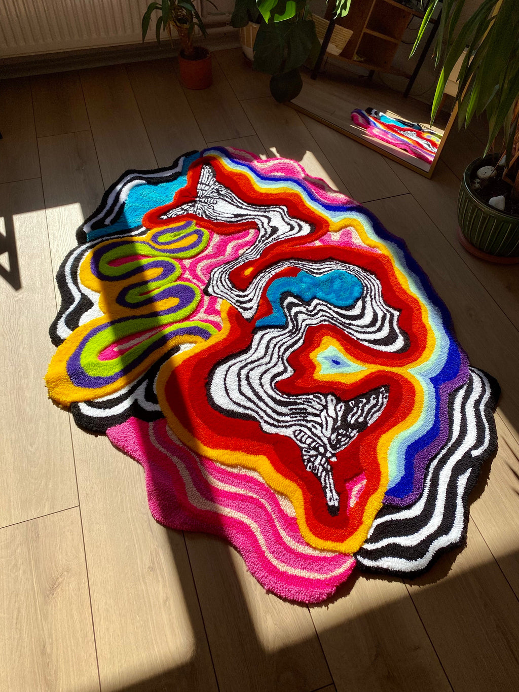 OrnnWorks Butterfly Effect 3D Fluffy Tufted Rug Handmade