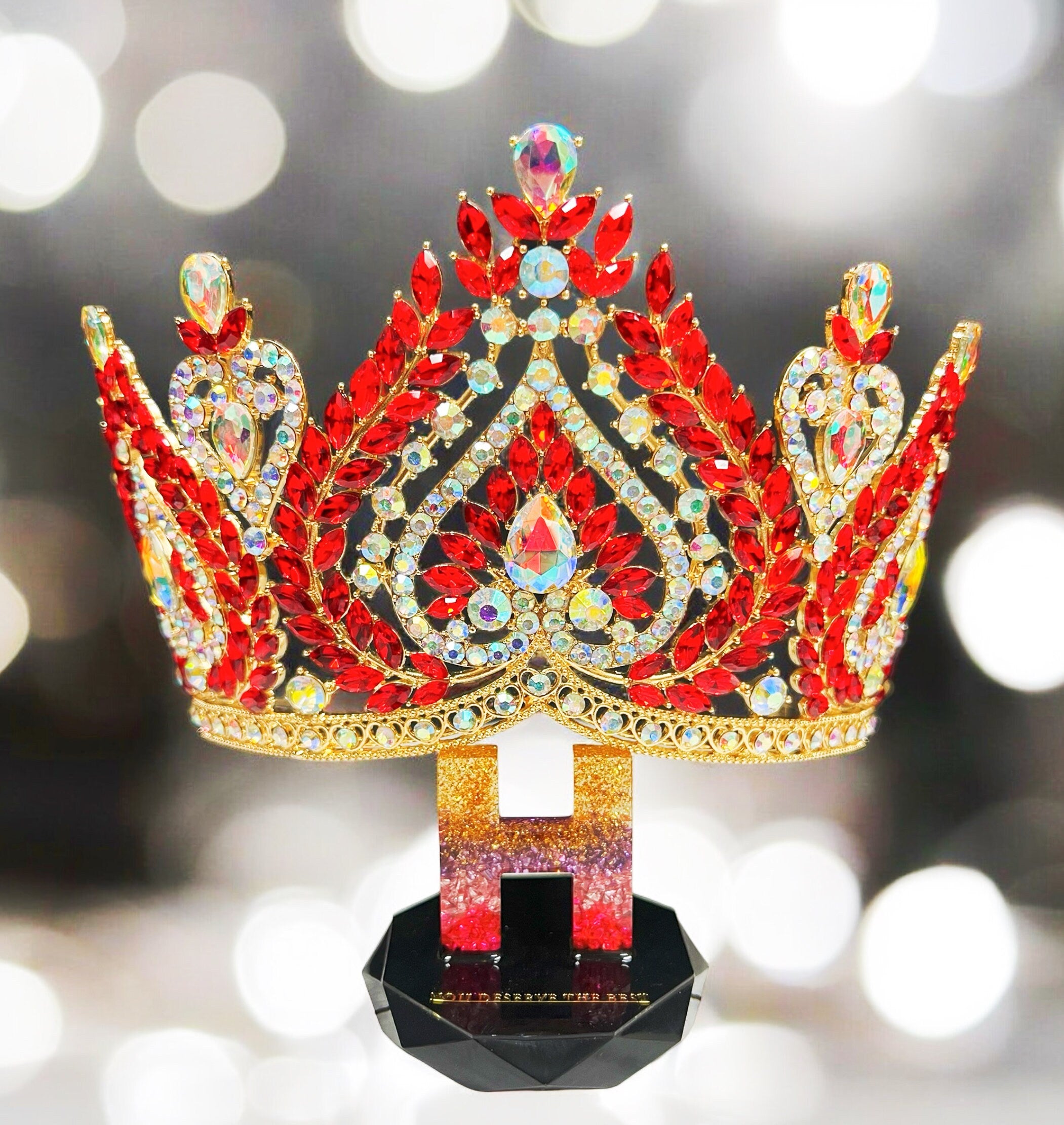 HappyJewelryWorld Red Crystal Queen Crown Gold-Plated Rhinestone