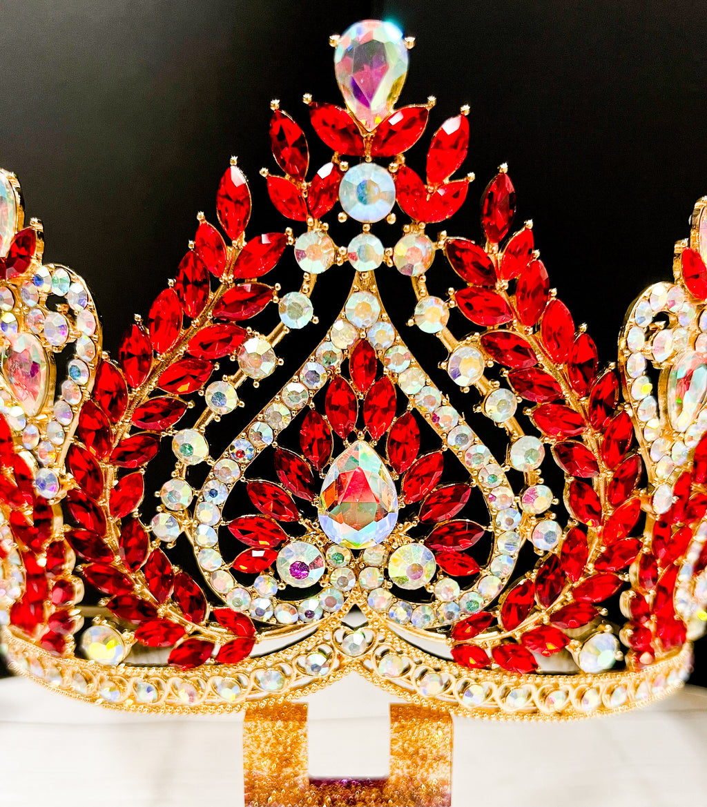 HappyJewelryWorld Red Crystal Queen Crown Gold-Plated Rhinestone