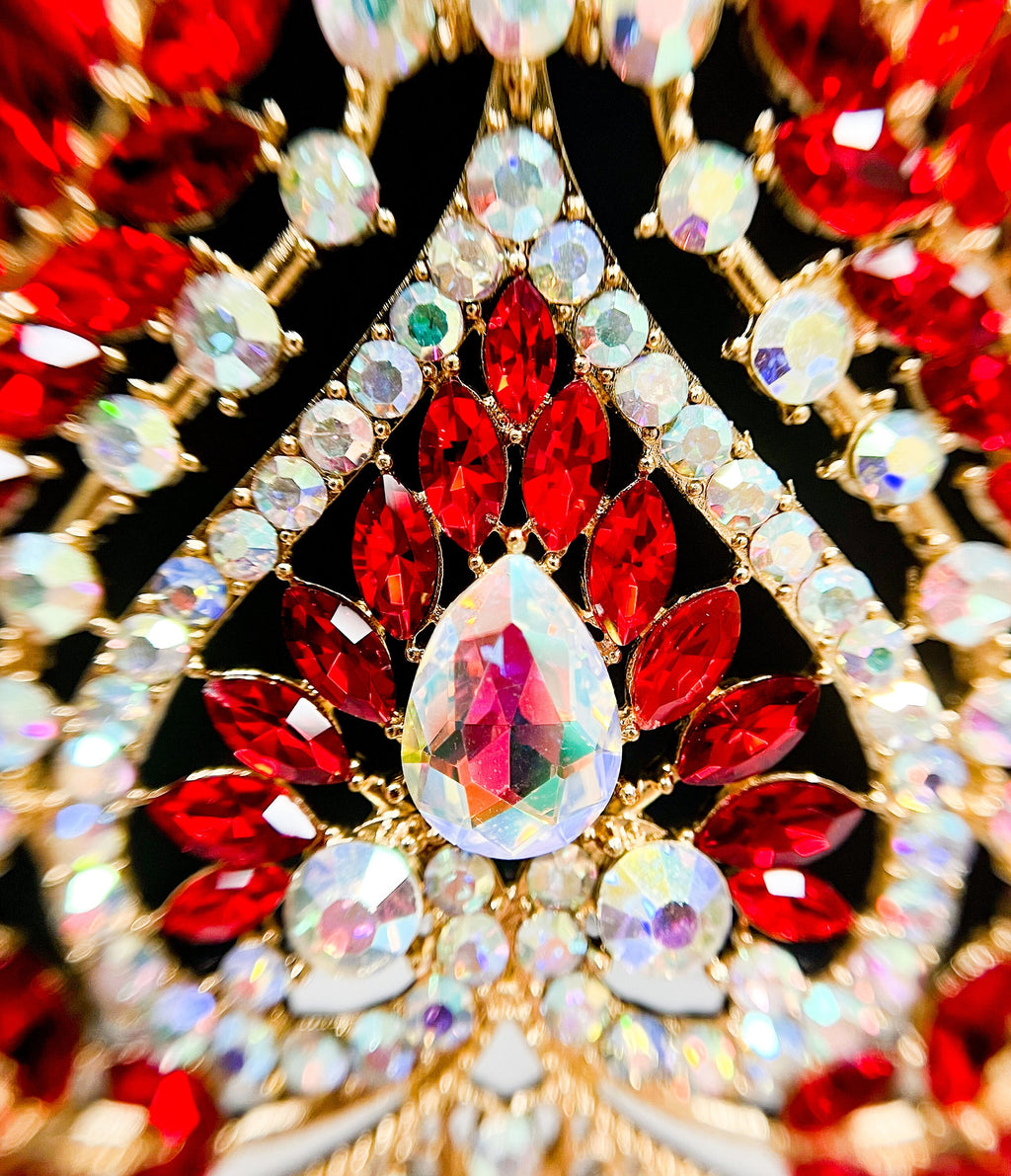 HappyJewelryWorld Red Crystal Queen Crown Gold-Plated Rhinestone