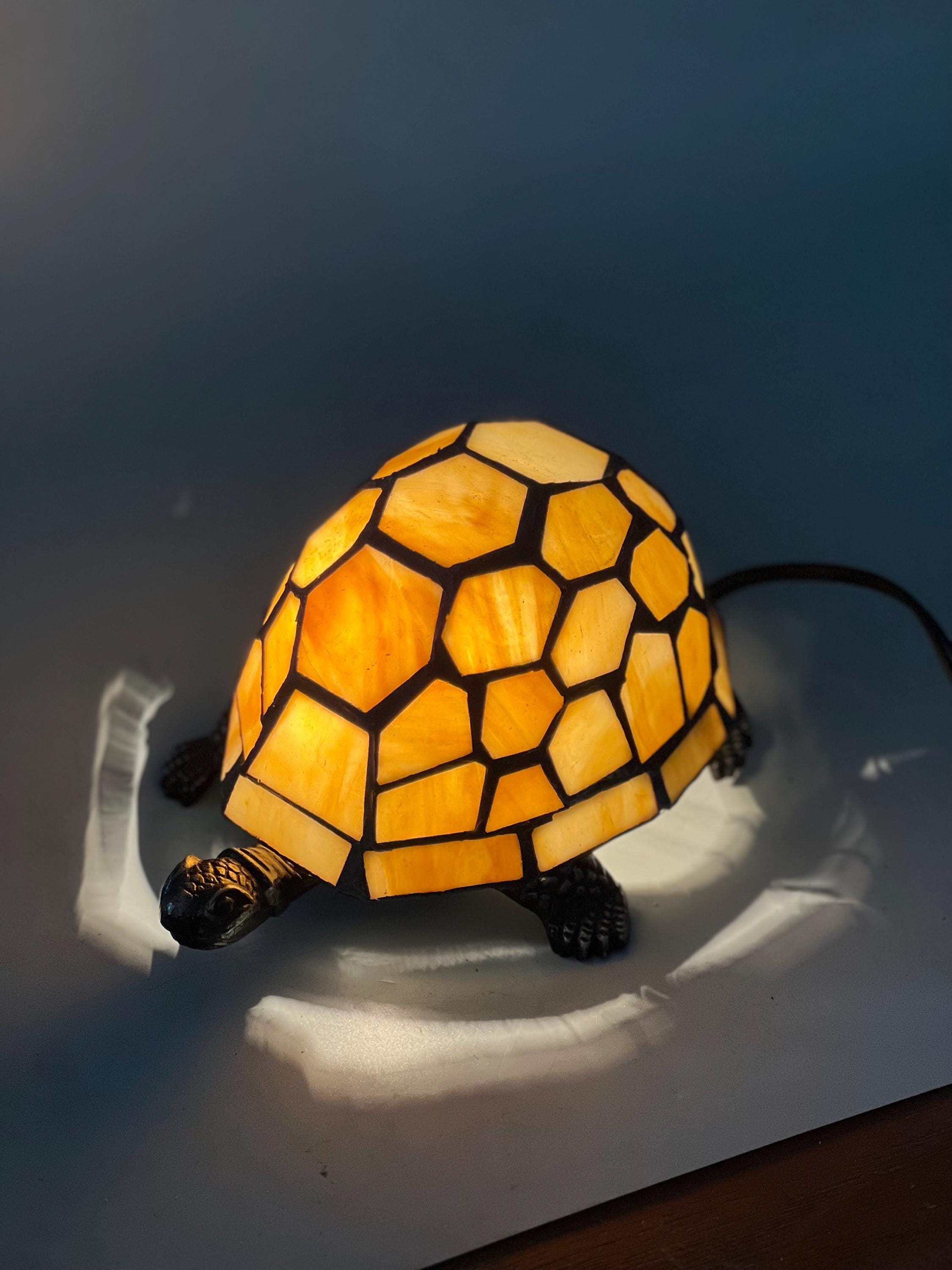 U2Antique Turtle Tiffany Mosaic Stained Glass Table Lamp Beige