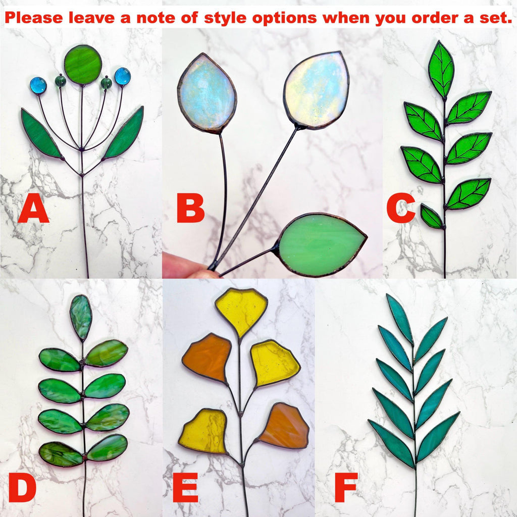 RainLine Wildflower Stained Glass Leaves Suncatcher Boho Plant Decor