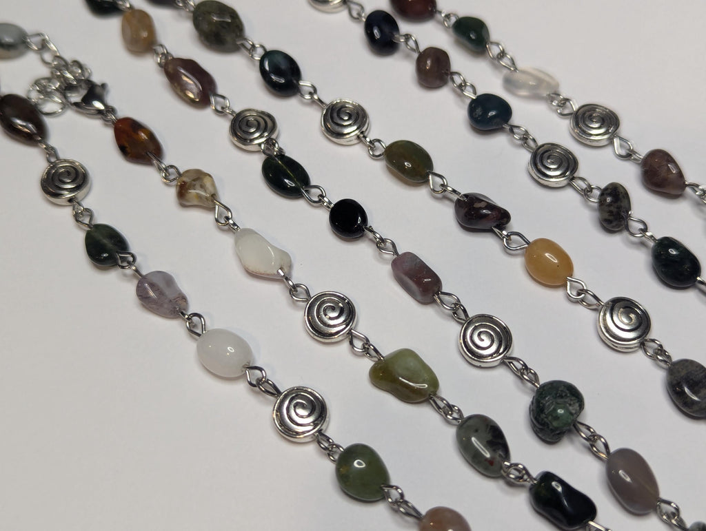 NoctemPottery Moss Agate Beaded Choker Necklace With Spiral Charms