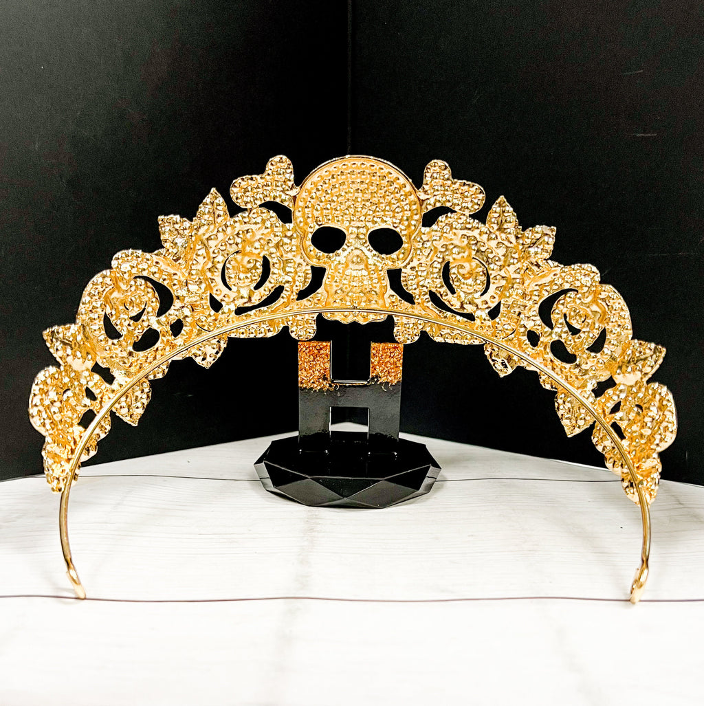 Crystal Skull Crown: Gold Flower Gothic Headpiece