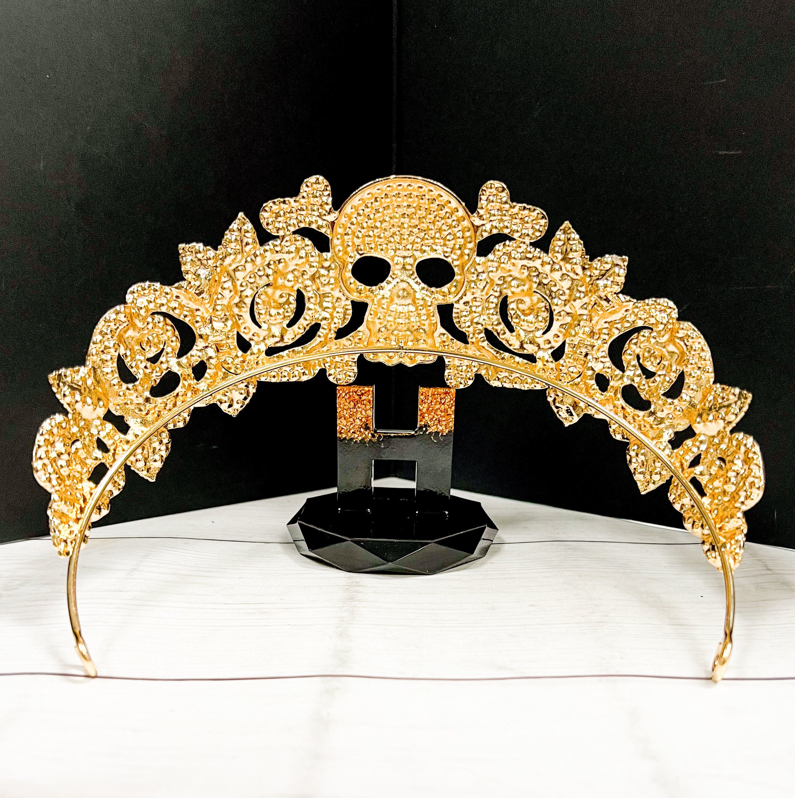 Crystal Skull Crown: Gold Flower Gothic Headpiece