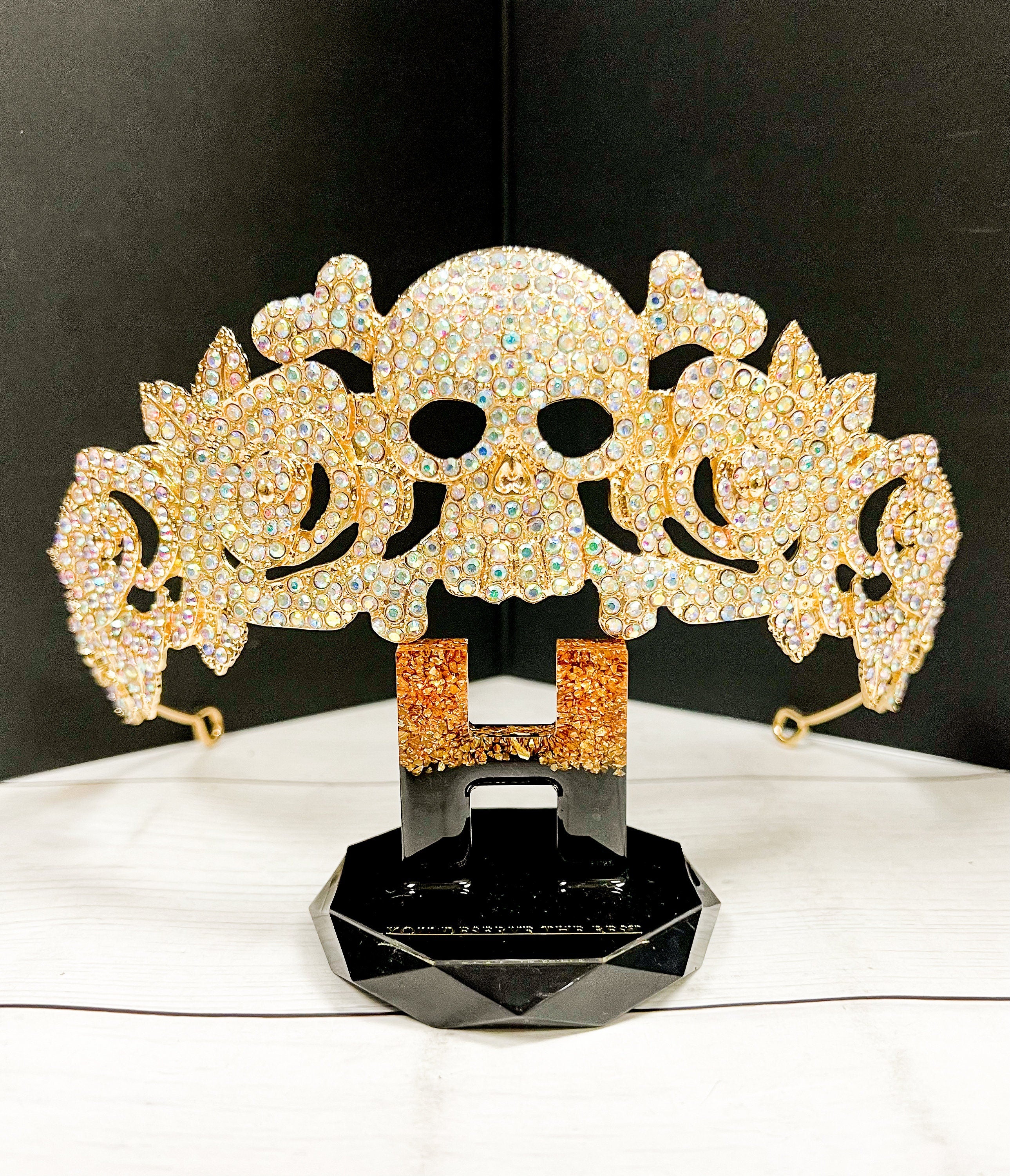 Crystal Skull Crown: Gold Flower Gothic Headpiece