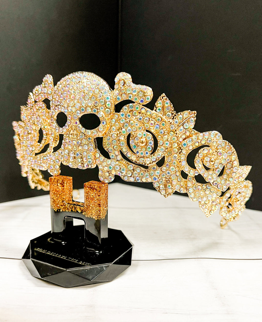 Crystal Skull Crown: Gold Flower Gothic Headpiece