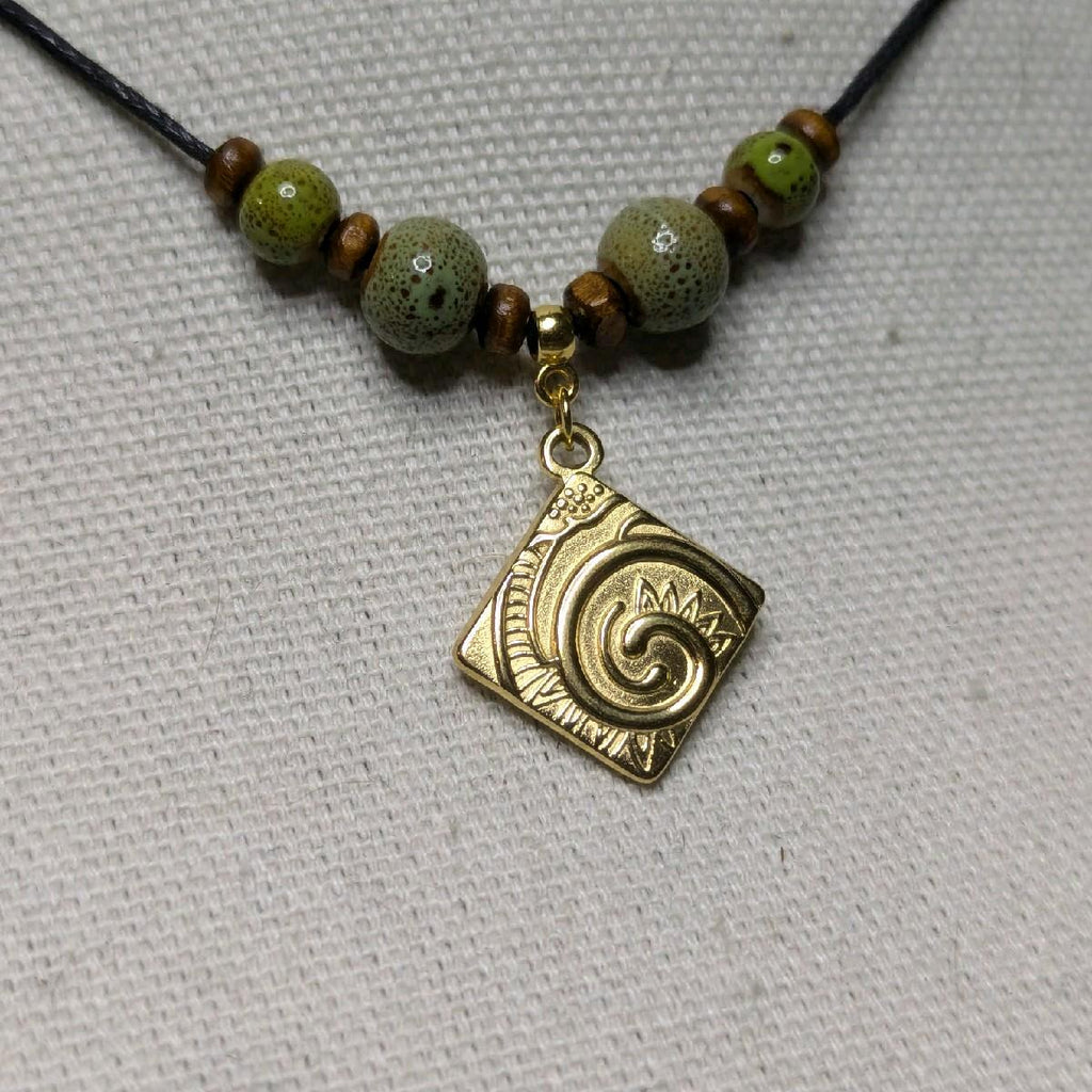 NoctemPottery Ceramic Beaded Swirl Pendant Necklace Adjustable Choker