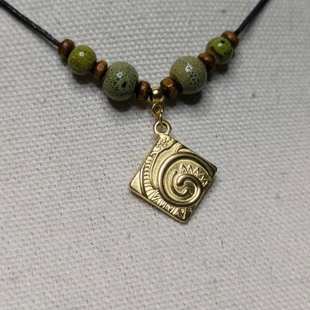 NoctemPottery Ceramic Beaded Swirl Pendant Necklace Adjustable Choker