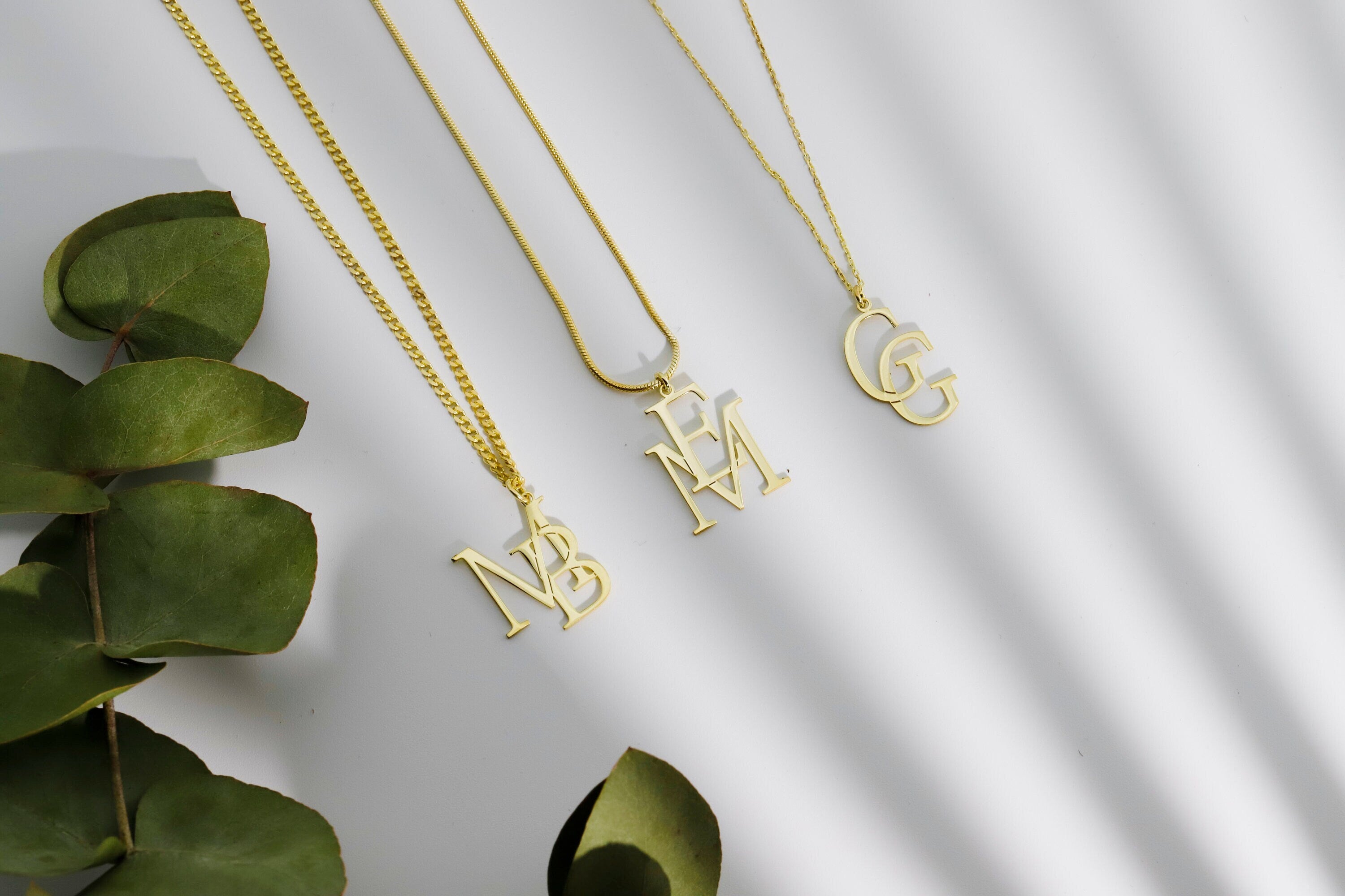SilverGoldandRose Interlocking Initials Custom Monogram Necklace Brass