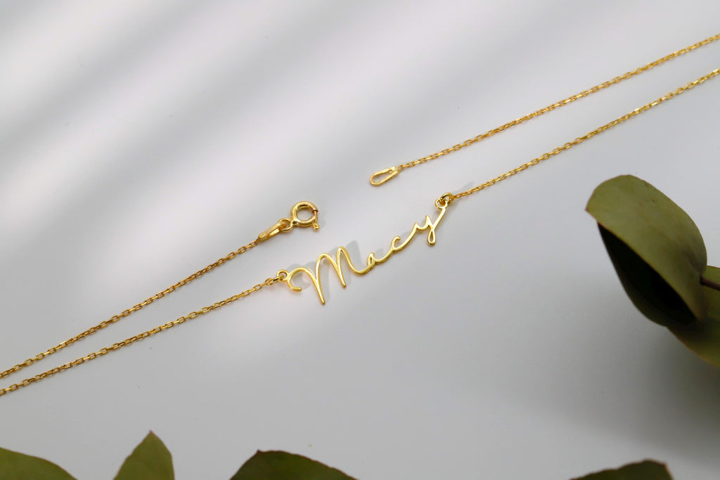 SilverGoldandRose 10K Solid Gold Name Necklace Personalized Dainty Jewelry