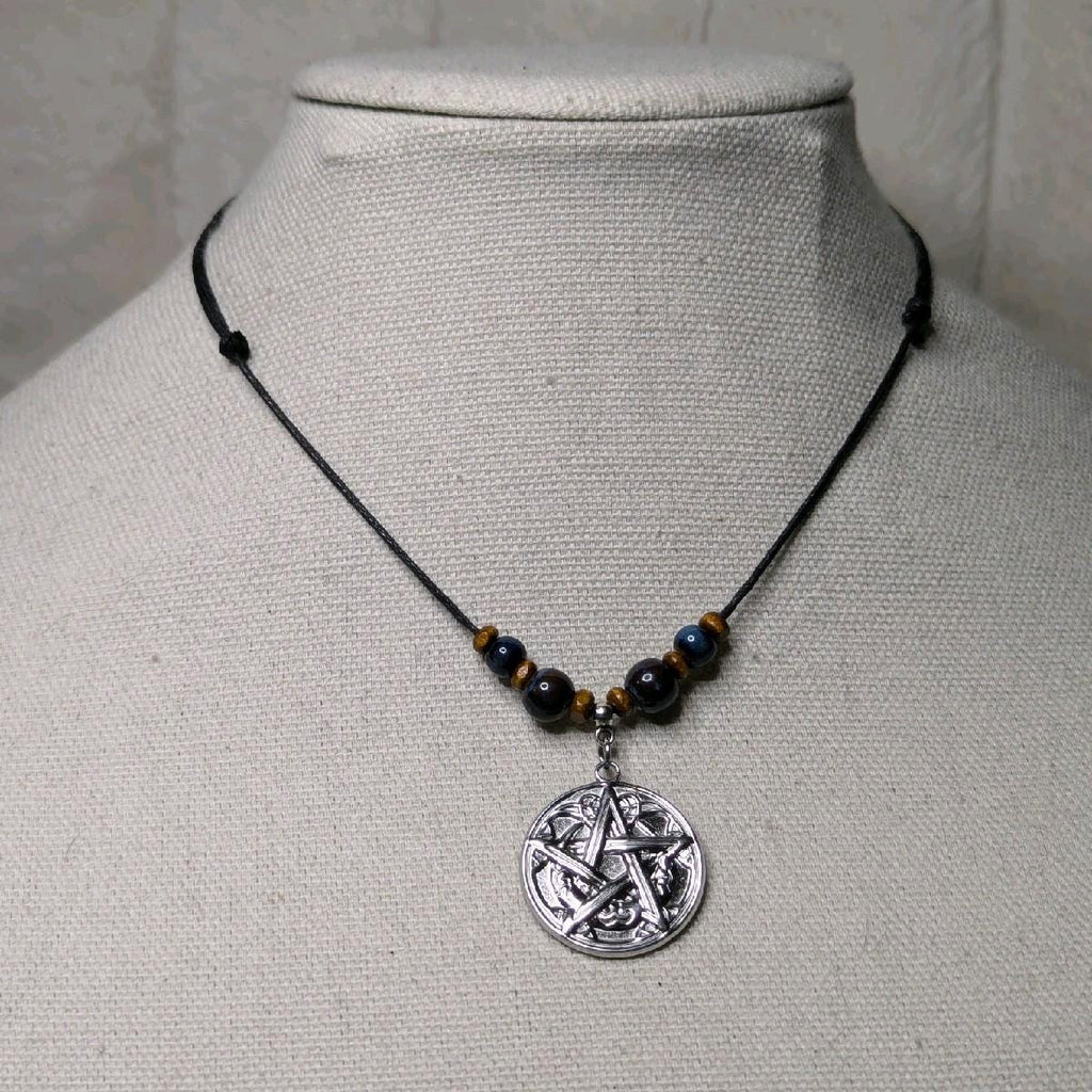 NoctemPottery Pentacle Pentagram Charm Pendant Ceramic Beaded Adjustable Choker Necklace