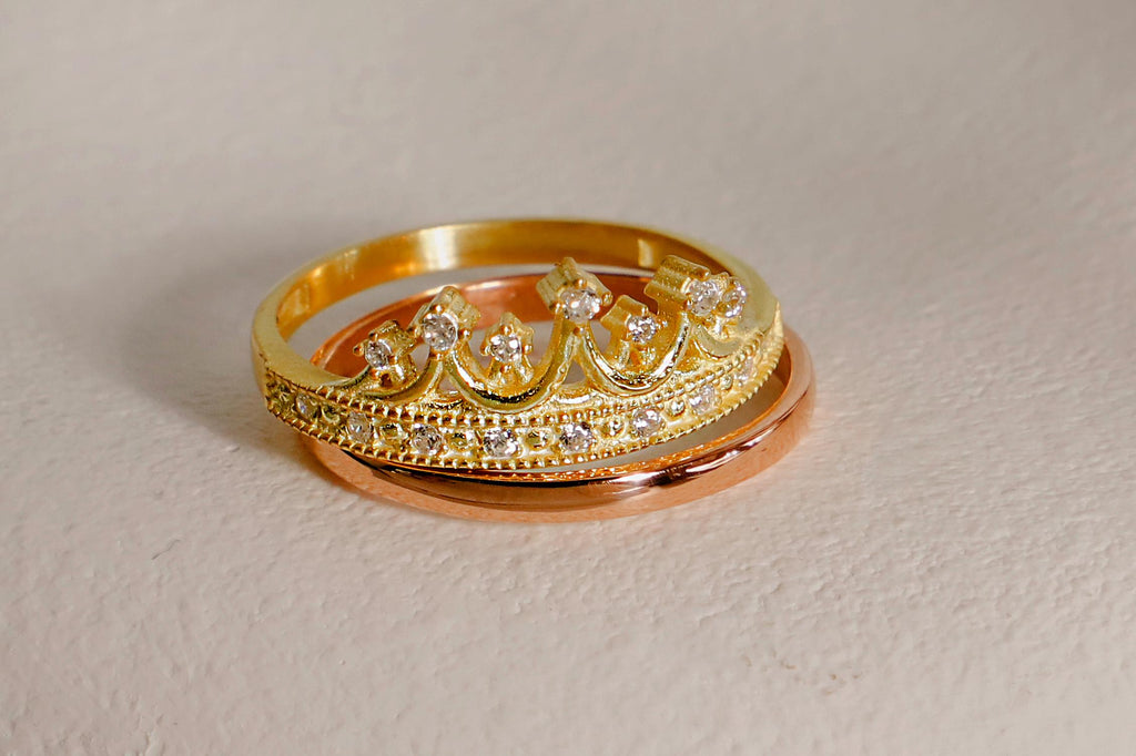 Gold Crown Ring Set: Sterling Silver Princess Rings