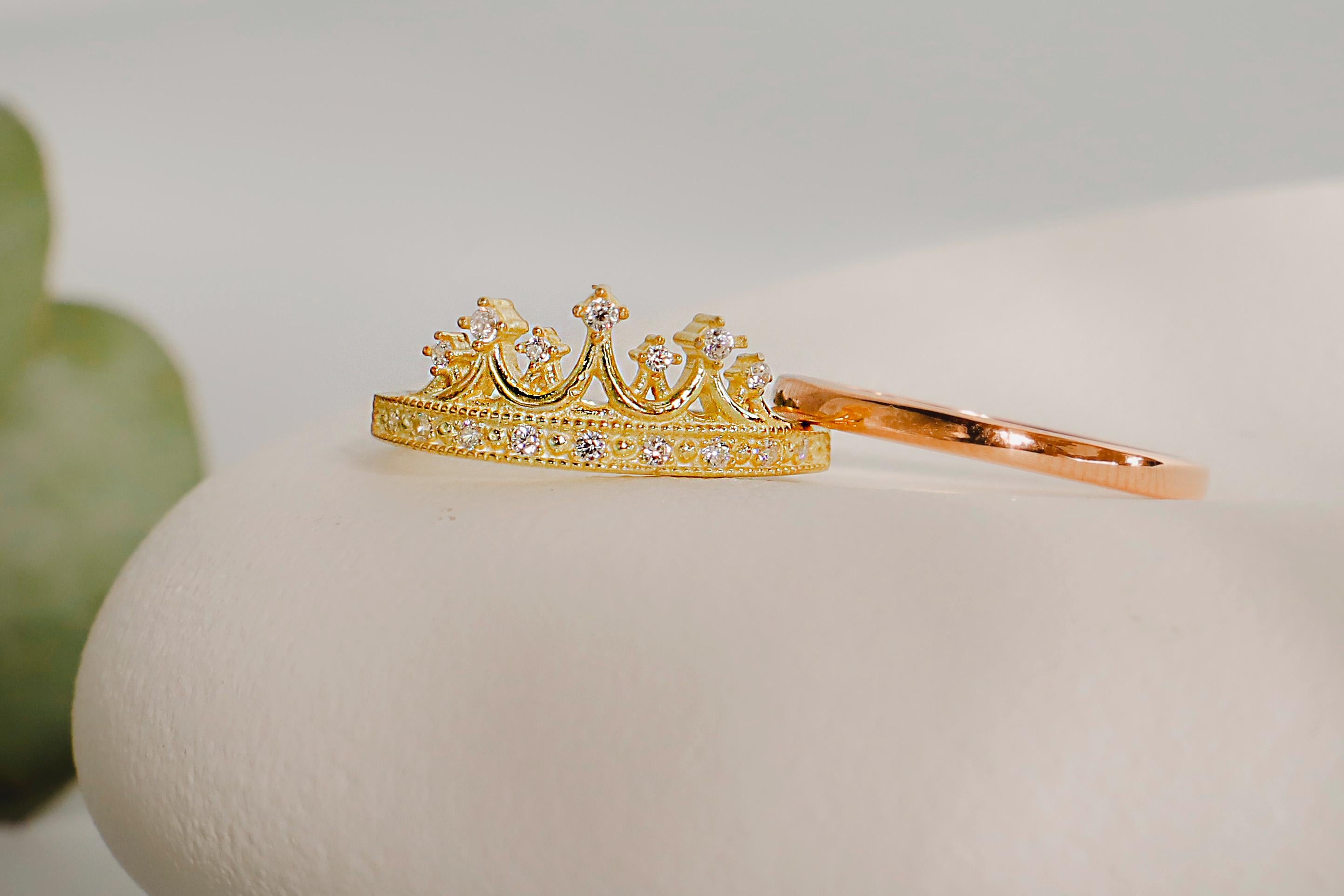 Gold Crown Ring Set: Sterling Silver Princess Rings