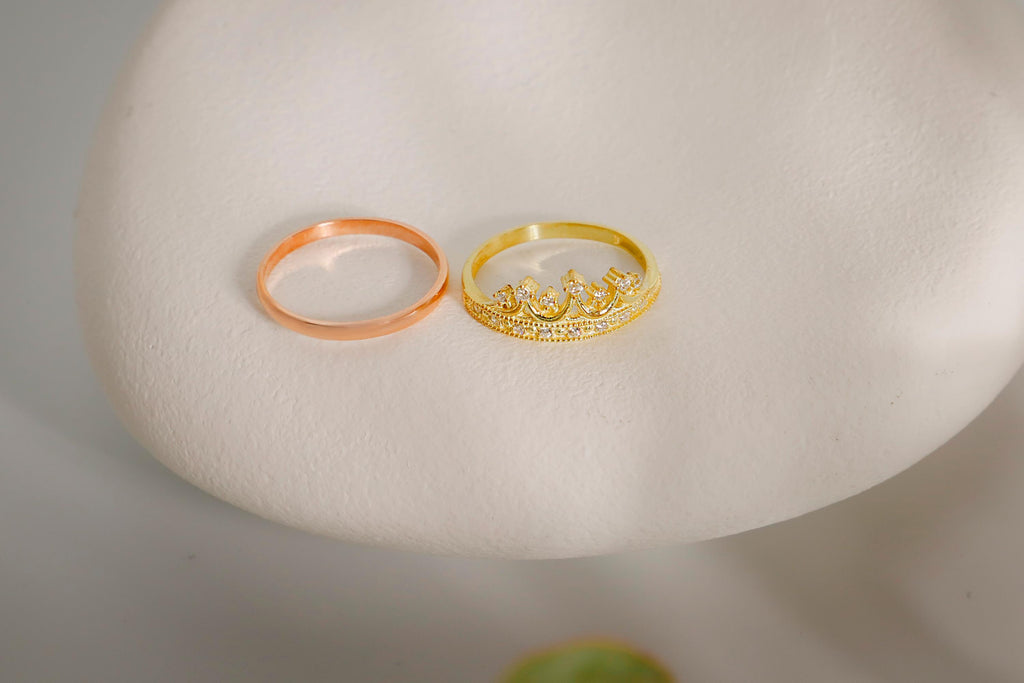 Gold Crown Ring Set: Sterling Silver Princess Rings