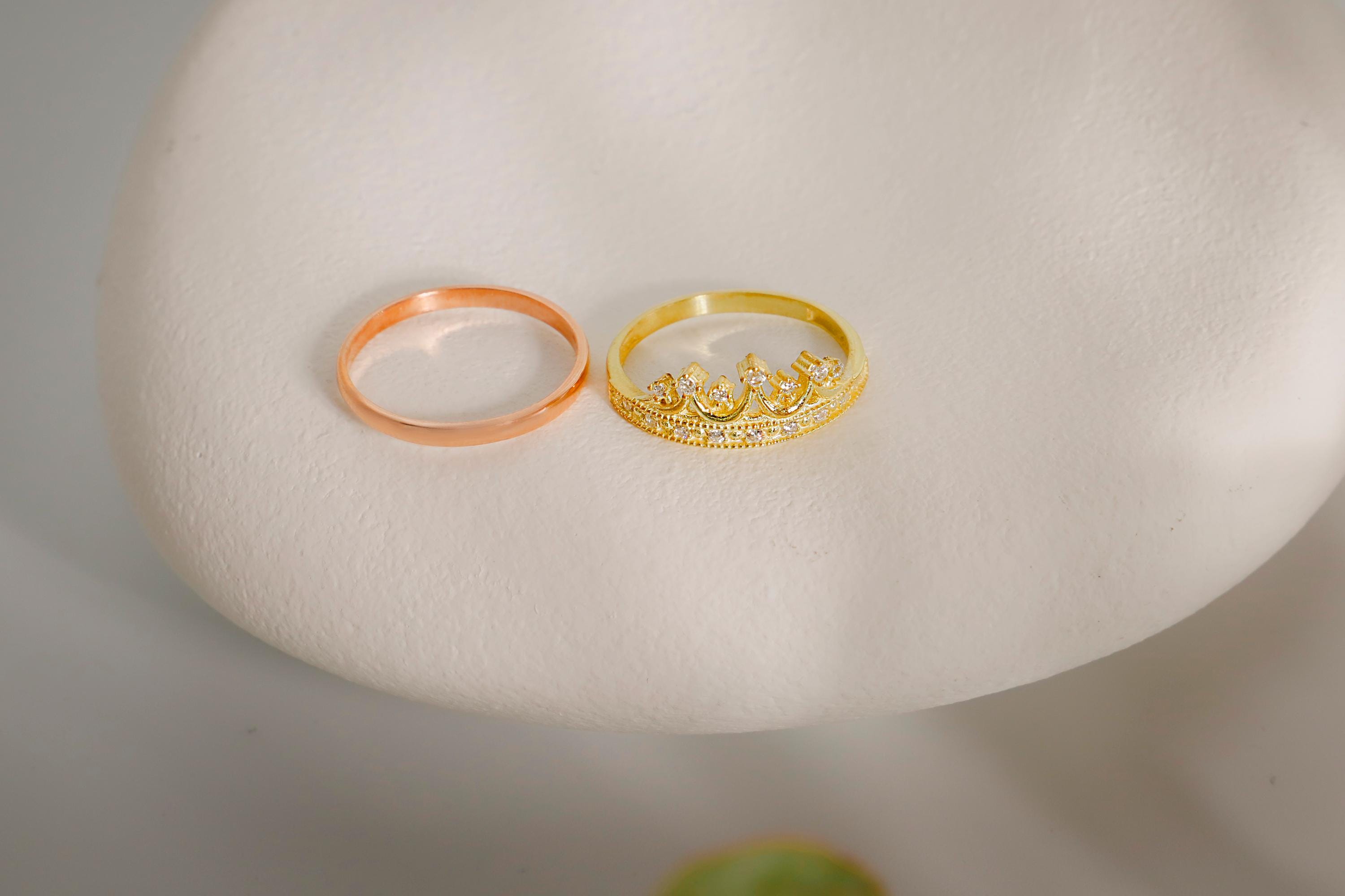 Gold Crown Ring Set: Sterling Silver Princess Rings