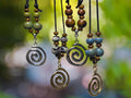 NoctemPottery Ceramic Beaded Spiral Swirl Pendant Necklace Adjustable