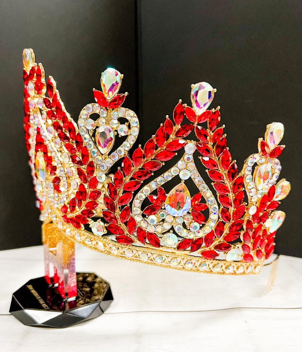 HappyJewelryWorld Red Crystal Queen Crown Gold-Plated Rhinestone