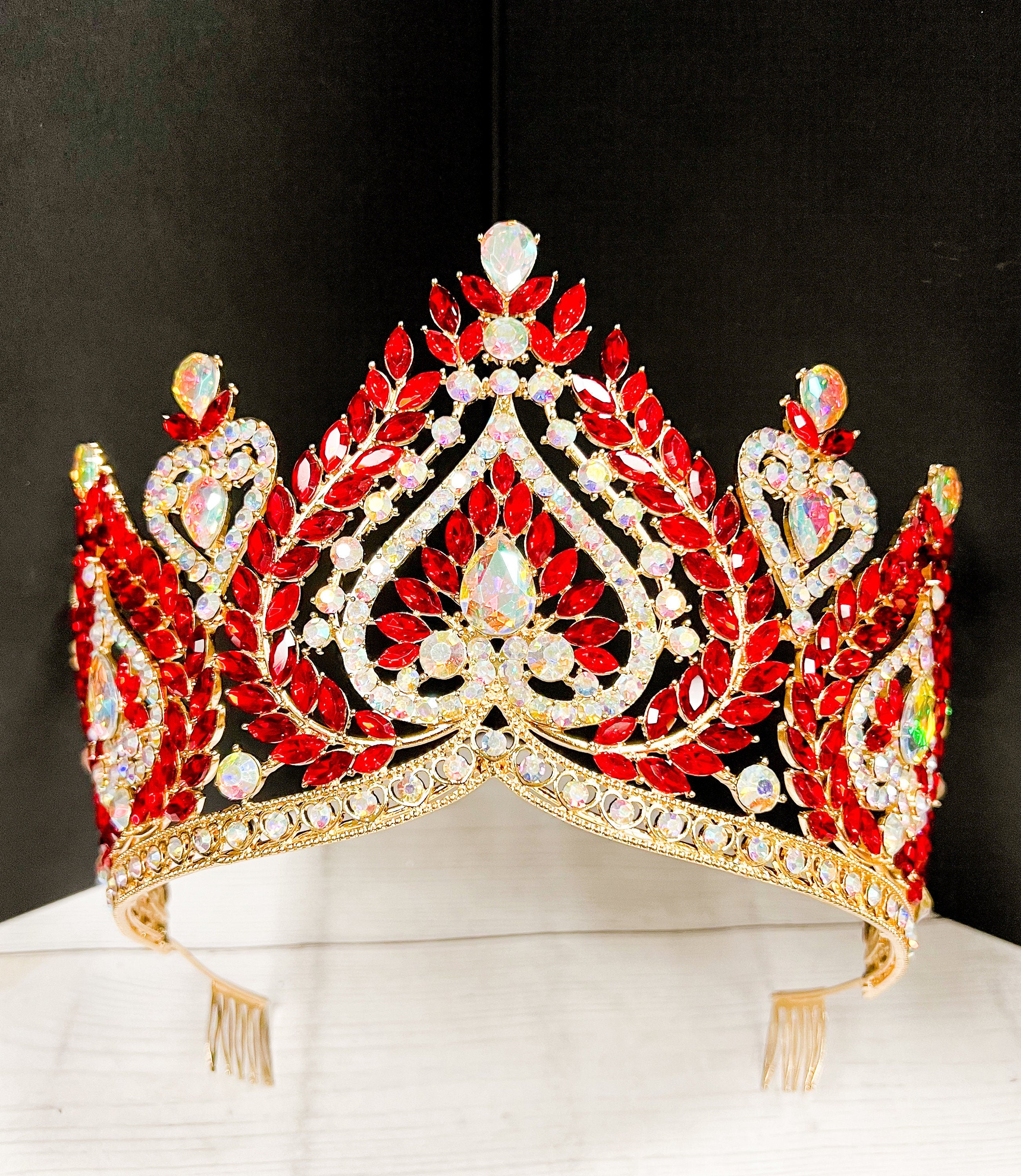 HappyJewelryWorld Red Crystal Queen Crown Gold-Plated Rhinestone