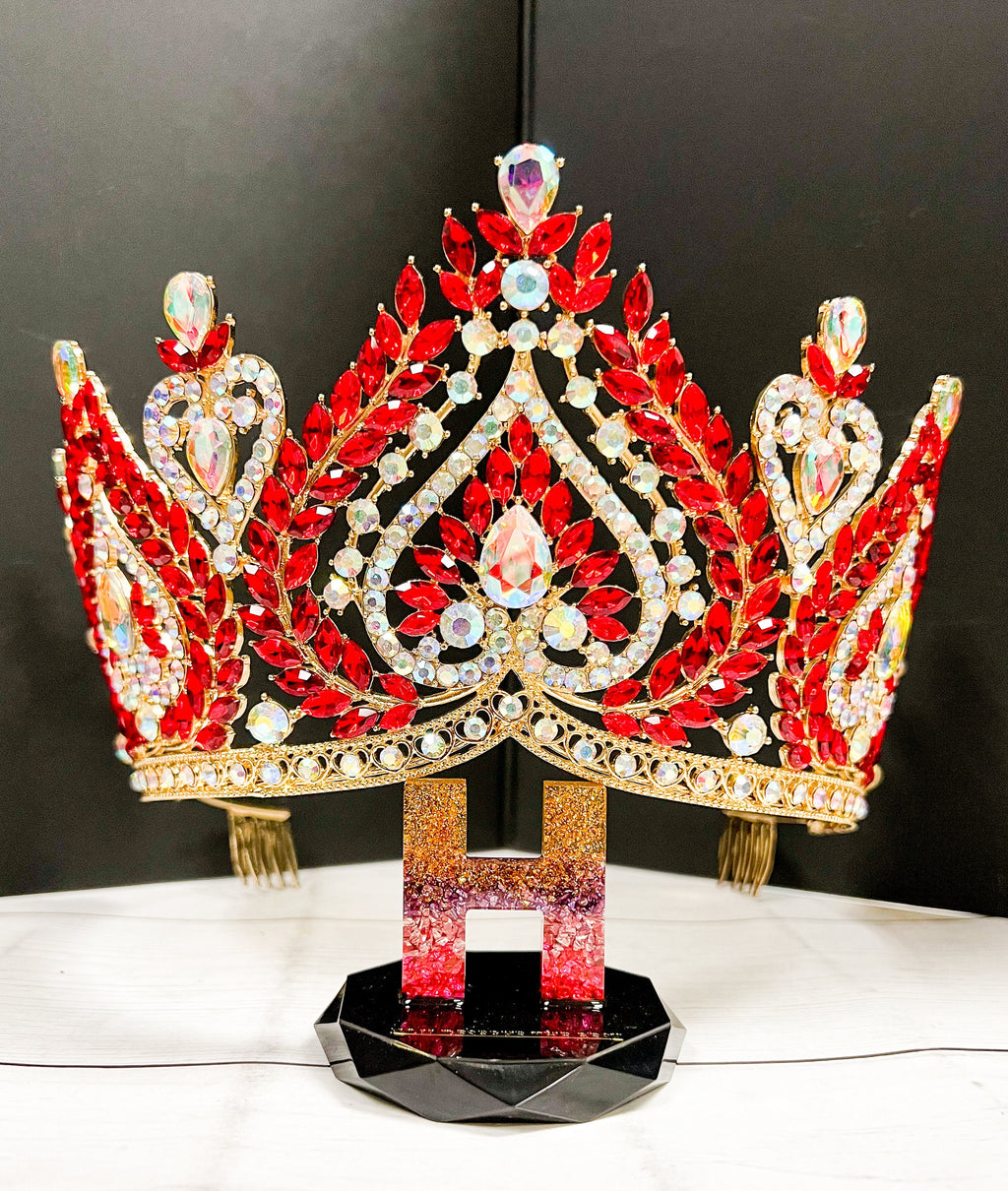HappyJewelryWorld Red Crystal Queen Crown Gold-Plated Rhinestone