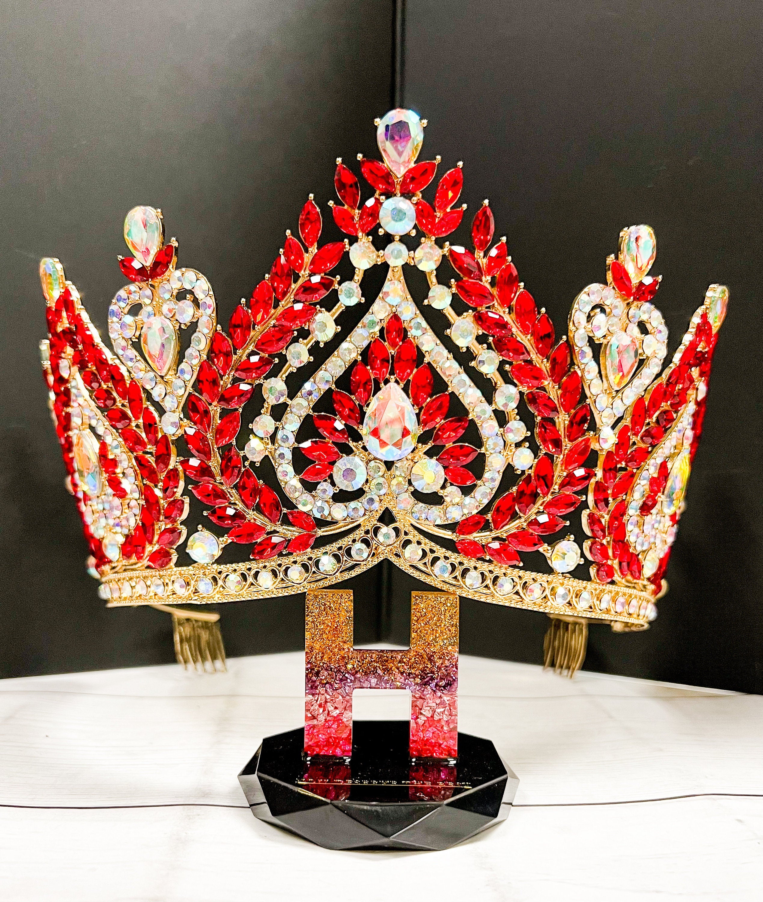 HappyJewelryWorld Red Crystal Queen Crown Gold-Plated Rhinestone