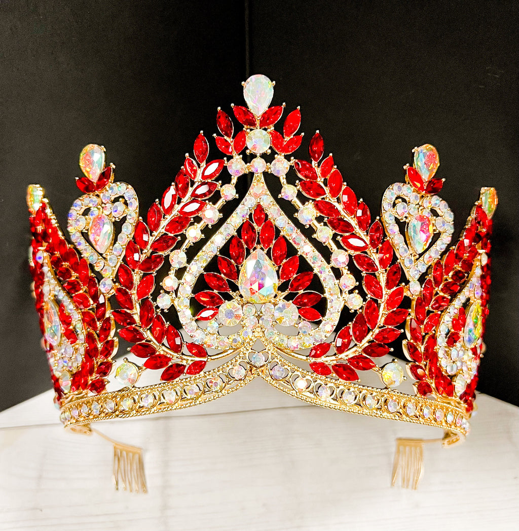 HappyJewelryWorld Red Crystal Queen Crown Gold-Plated Rhinestone
