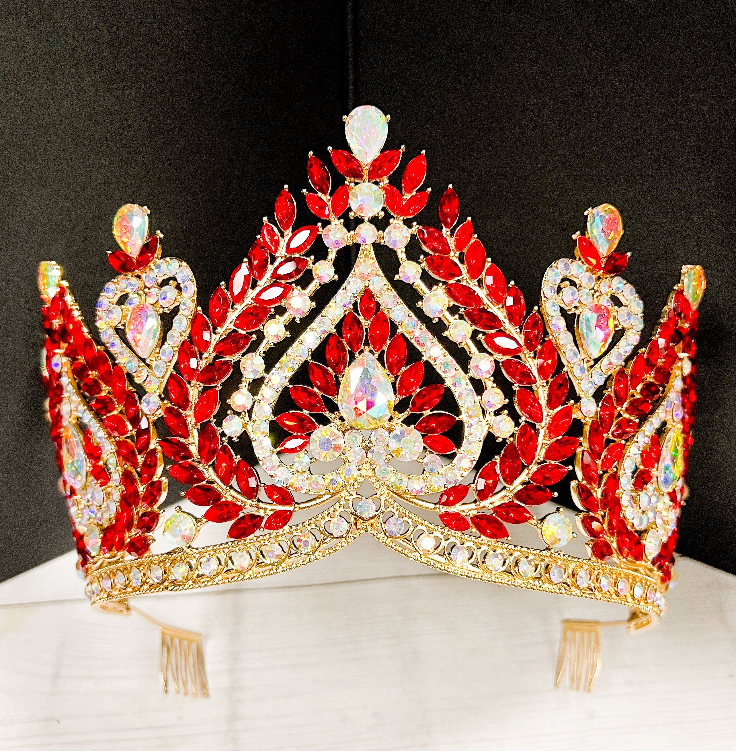 HappyJewelryWorld Red Crystal Queen Crown Gold-Plated Rhinestone