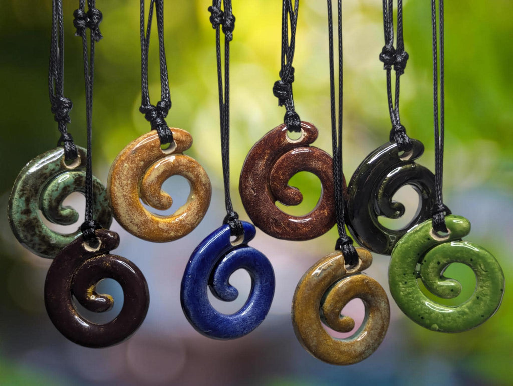 NoctemPottery Ceramic Spiral Swirl Pendant Choker Necklace Adjustable