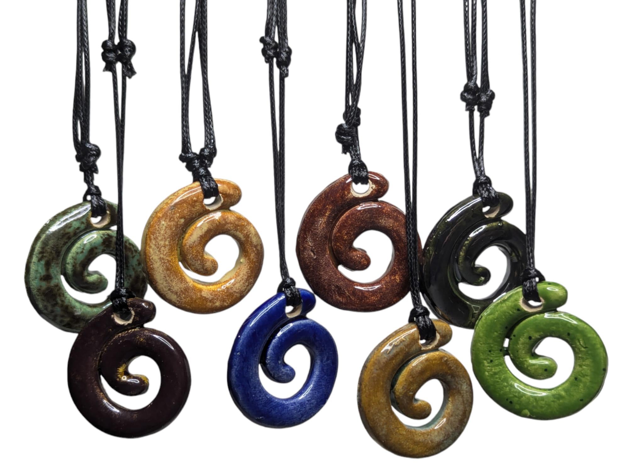 NoctemPottery Ceramic Spiral Swirl Pendant Choker Necklace Adjustable