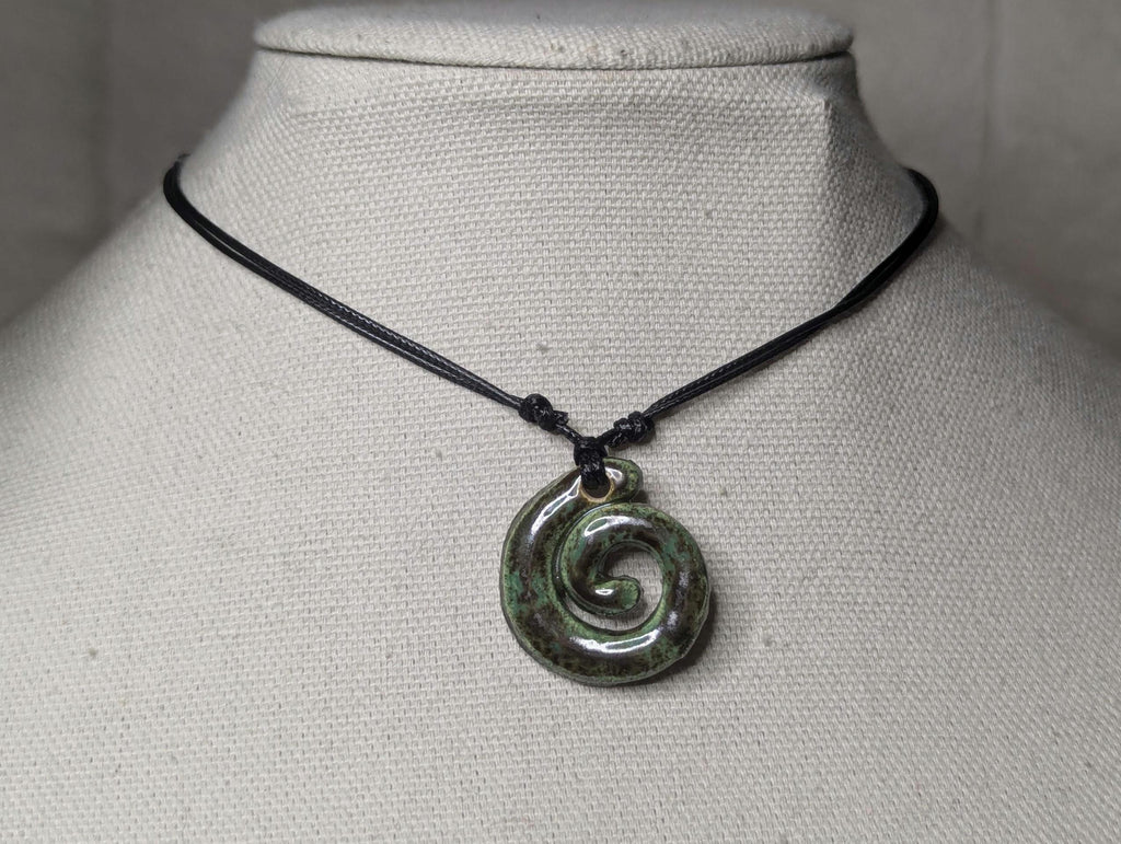 NoctemPottery Ceramic Spiral Swirl Pendant Choker Necklace Adjustable
