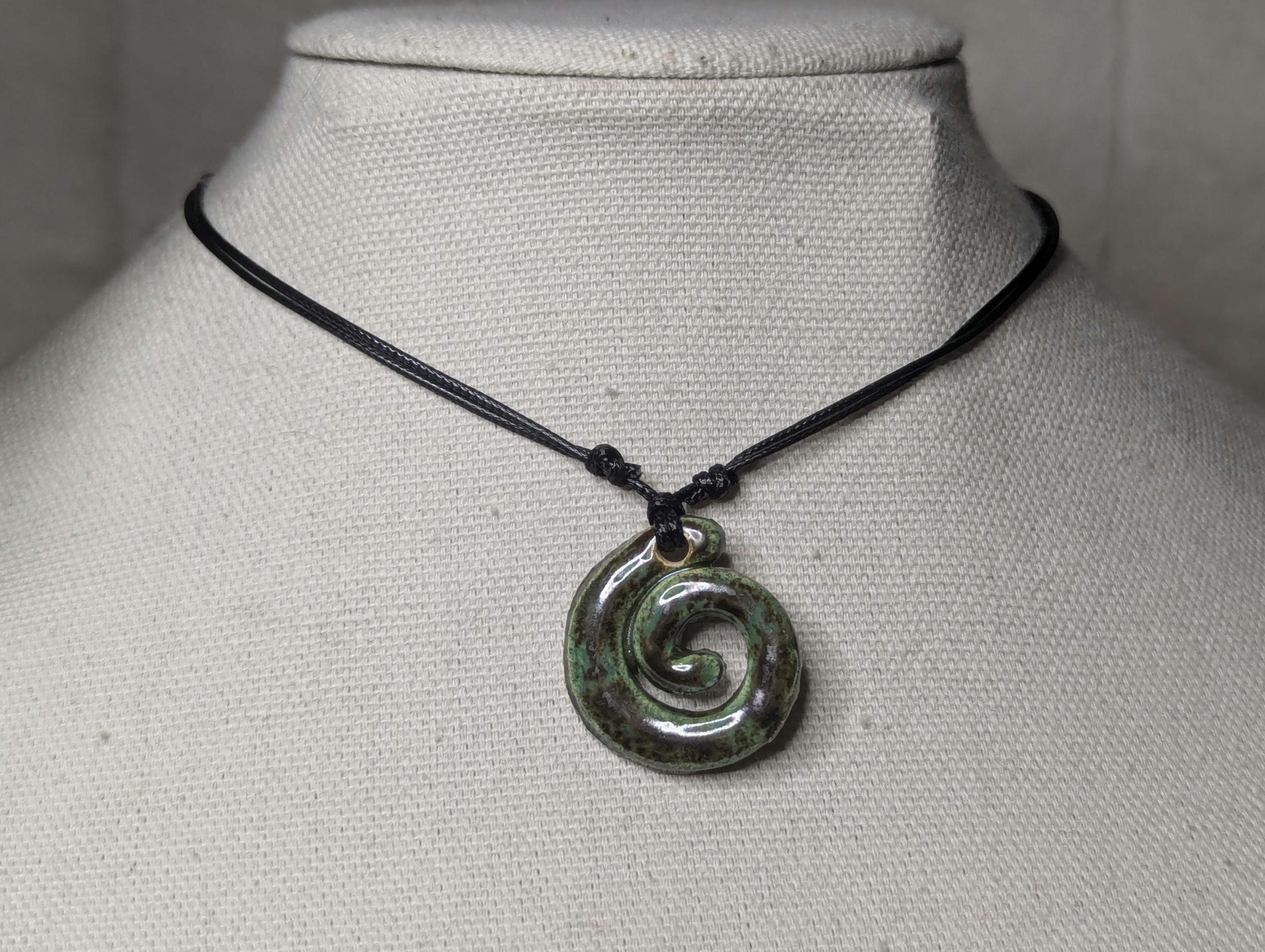 NoctemPottery Ceramic Spiral Swirl Pendant Choker Necklace Adjustable