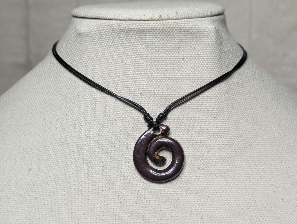 NoctemPottery Ceramic Spiral Swirl Pendant Choker Necklace Adjustable
