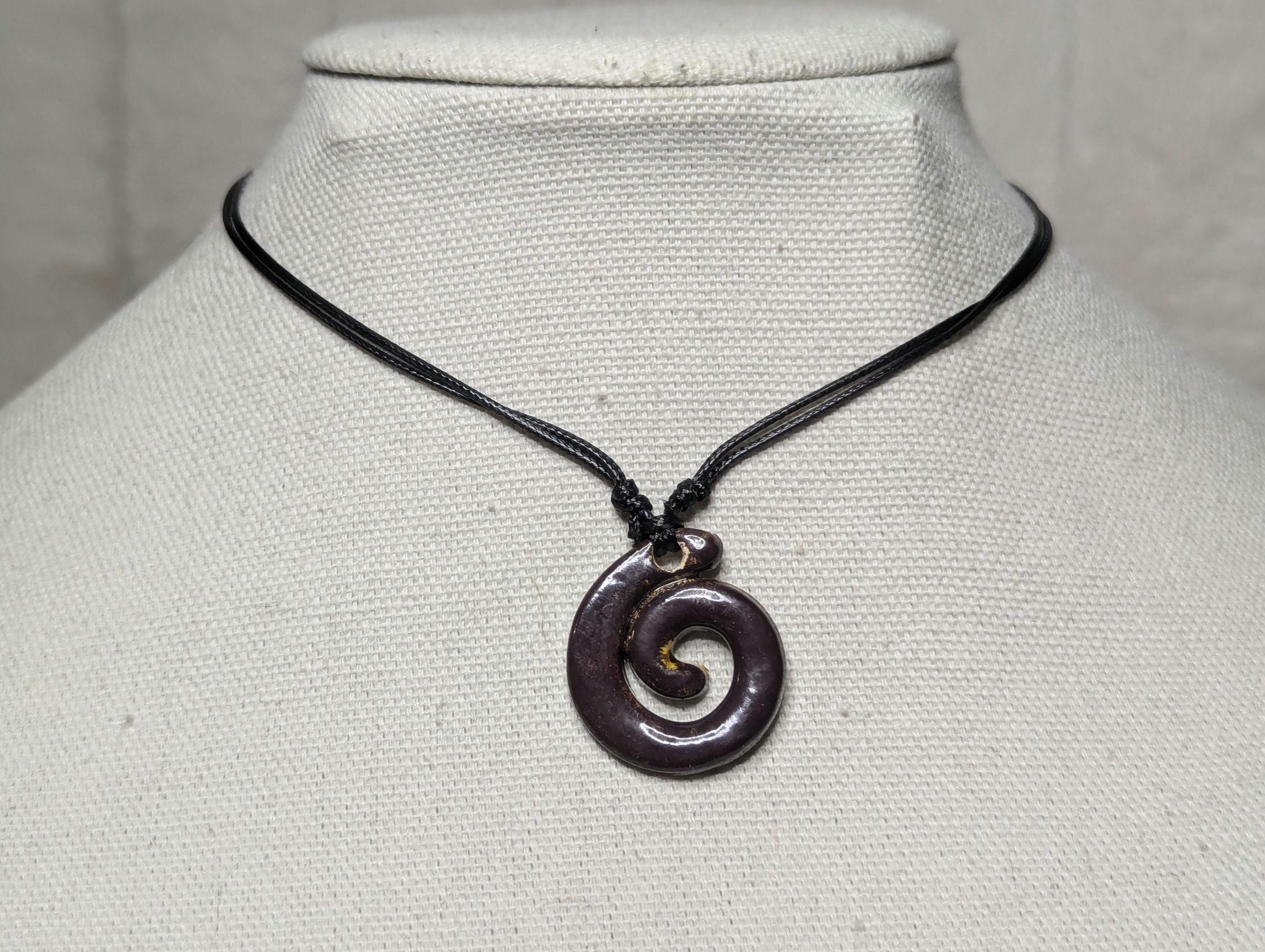 NoctemPottery Ceramic Spiral Swirl Pendant Choker Necklace Adjustable