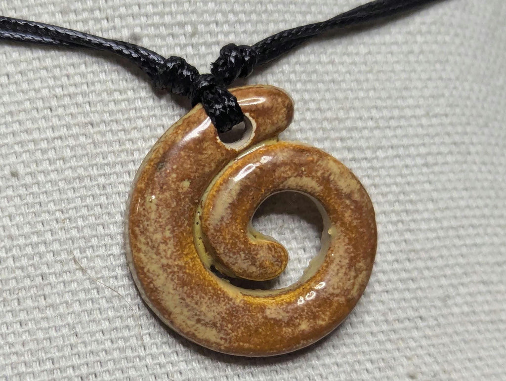 NoctemPottery Ceramic Spiral Swirl Pendant Choker Necklace Adjustable