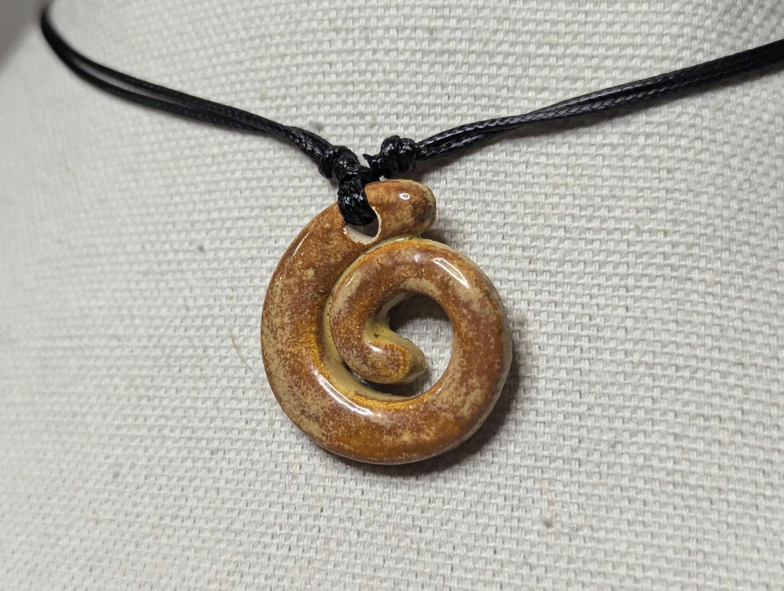 NoctemPottery Ceramic Spiral Swirl Pendant Choker Necklace Adjustable